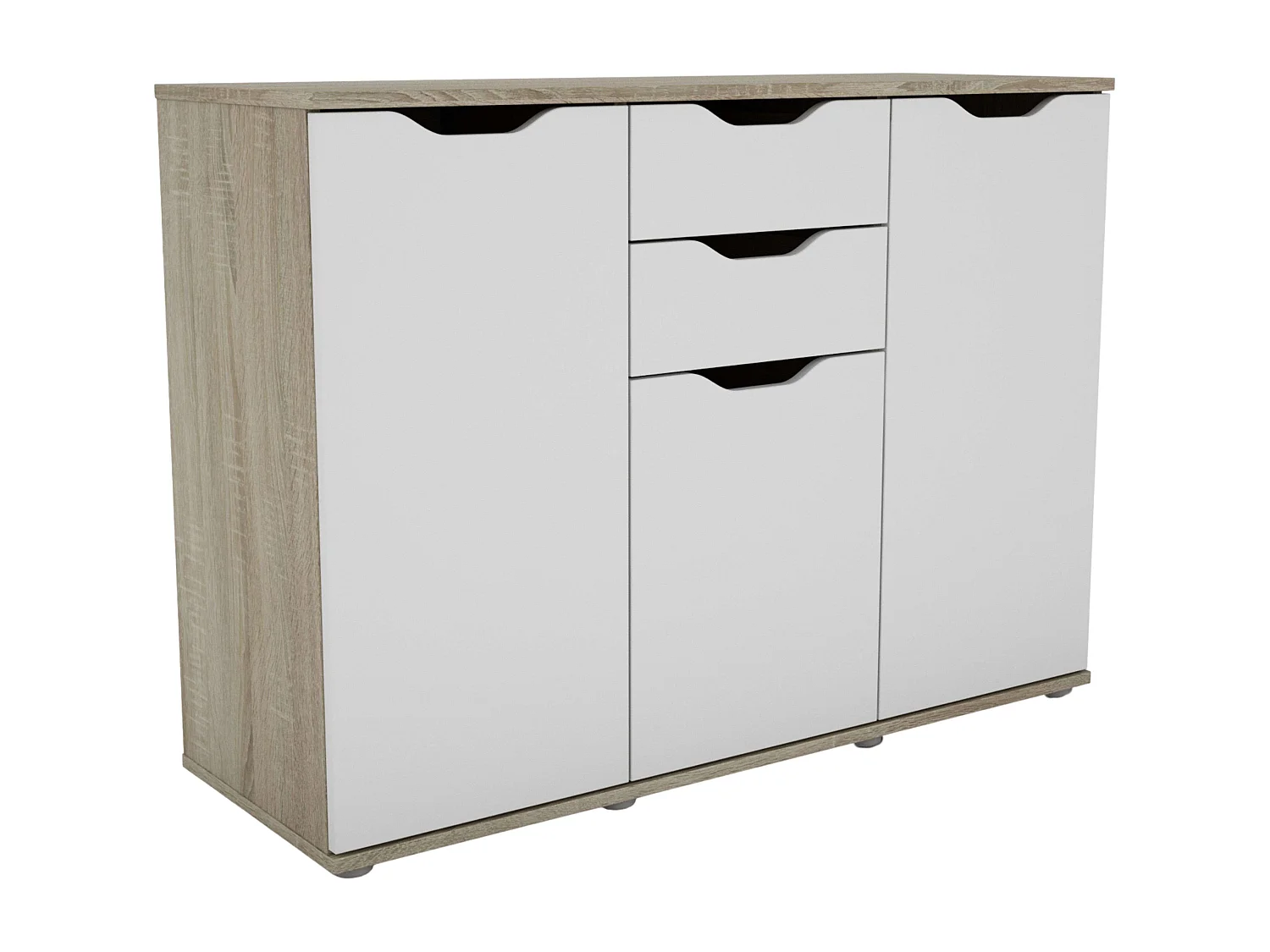 Aparador de sala de estar Parc com 2 gavetas e 3 portas, carvalho/branco, 108x78,7x38 cm