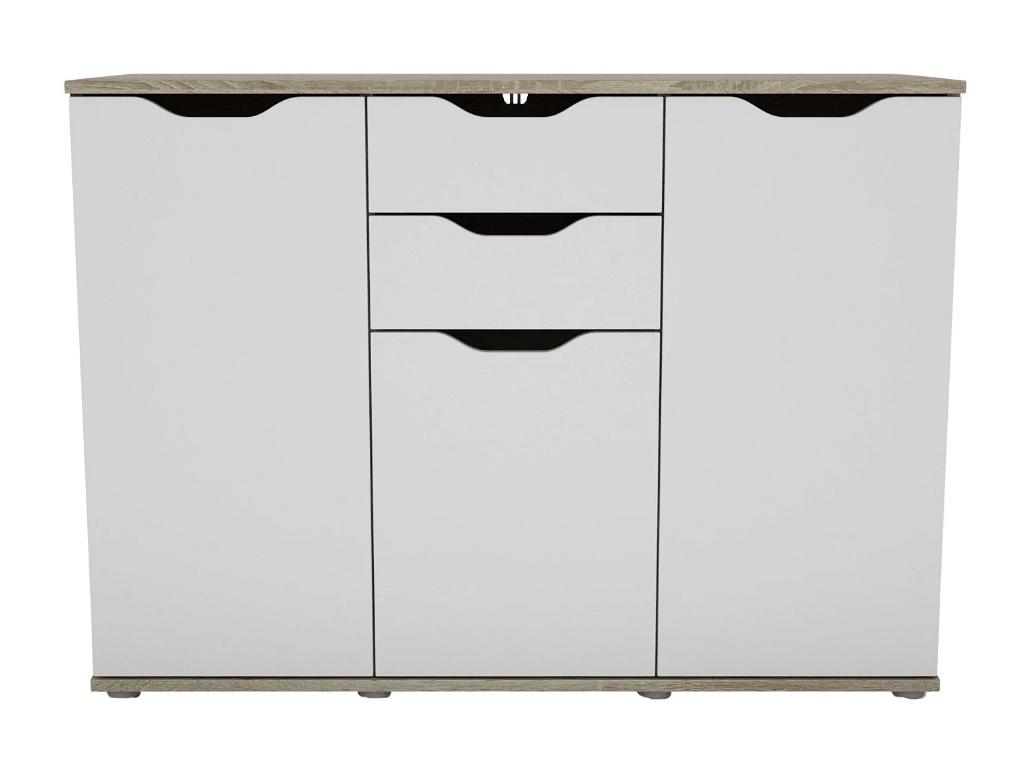 Aparador de sala de estar Parc com 2 gavetas e 3 portas, carvalho/branco, 108x78,7x38 cm