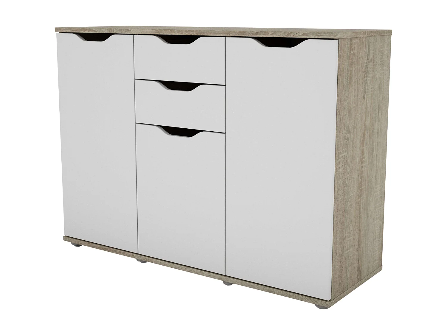 Aparador de sala de estar Parc com 2 gavetas e 3 portas, carvalho/branco, 108x78,7x38 cm