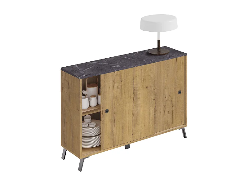 Aparador Kamet Roble Gold y Mármol para Salón Comedor 87x120x40 cm