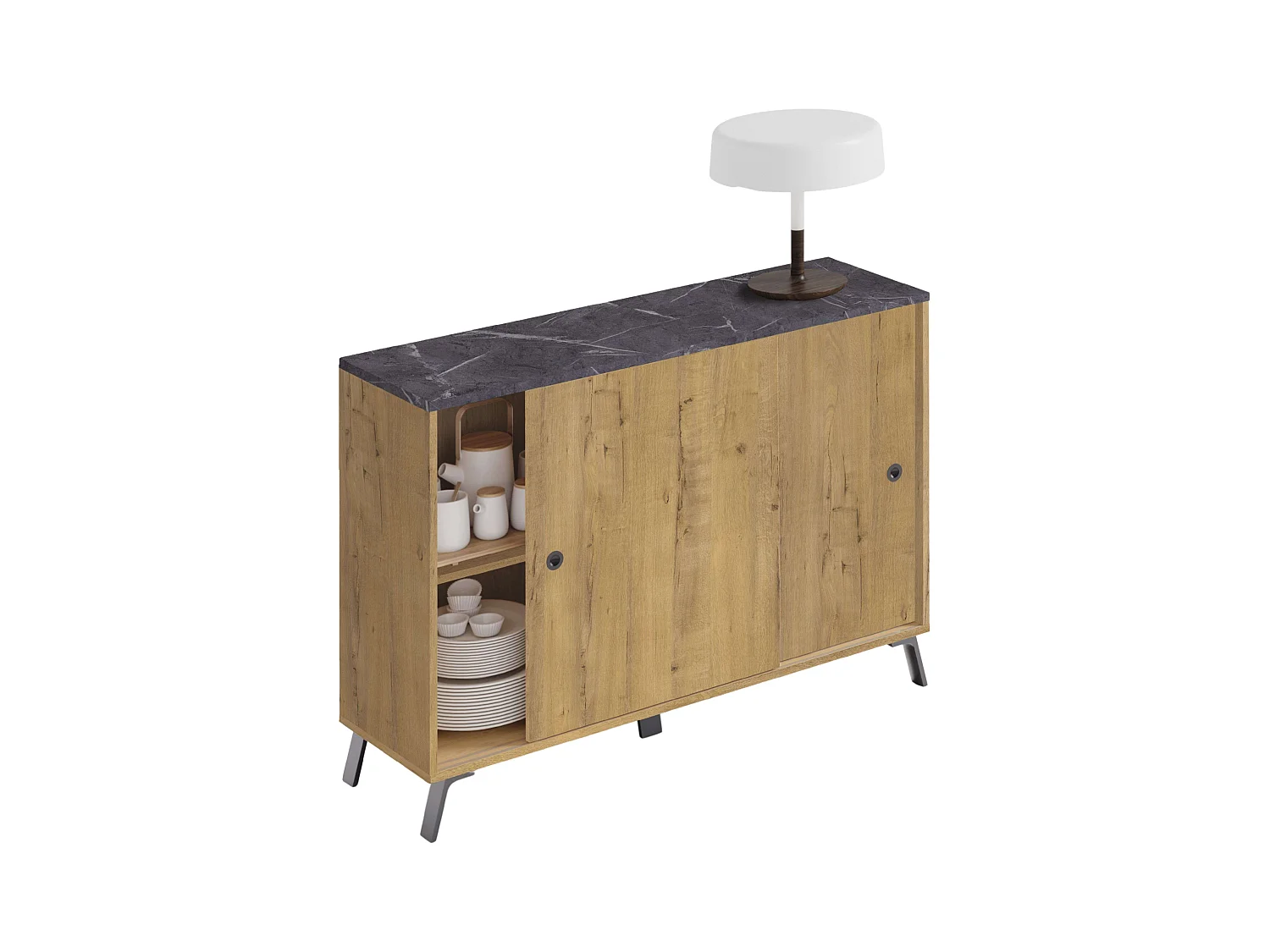 Aparador Kamet Roble Gold y Mármol para Salón Comedor 87x120x40 cm