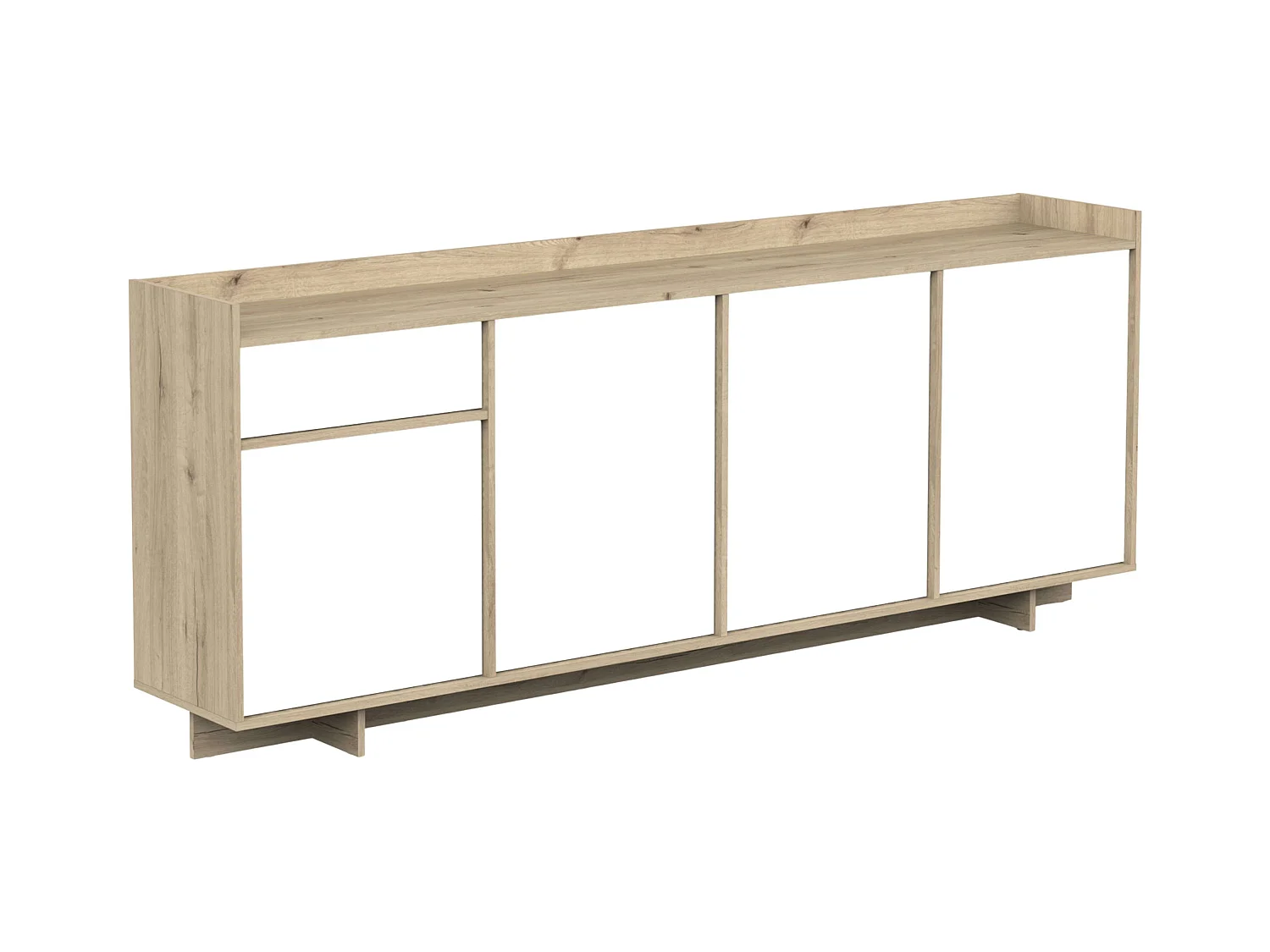 Bufê em Carvalho Artesanal e Branco 210 cm Moderno com 1 Gaveta e 4 Portas