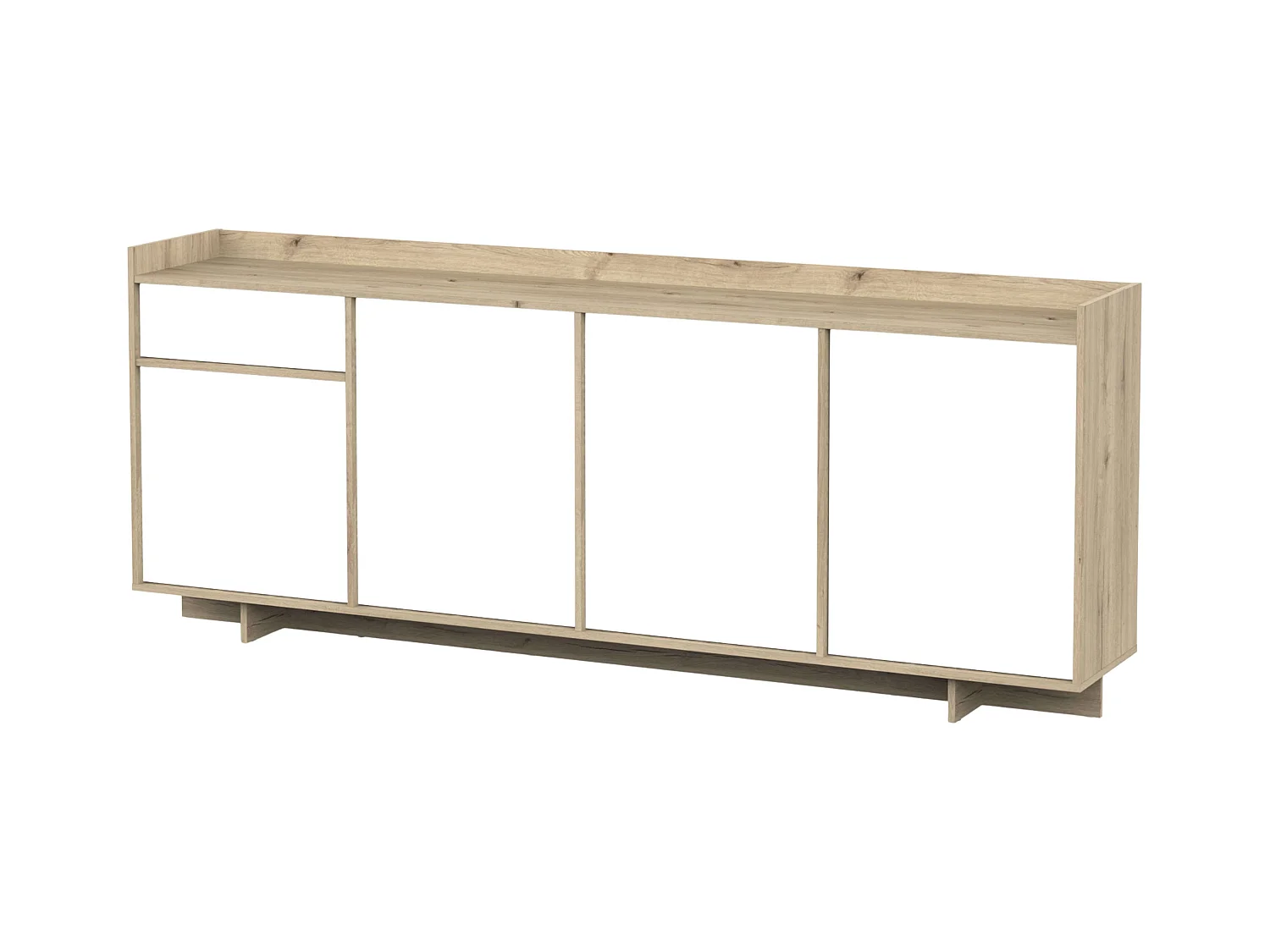 Bufê em Carvalho Artesanal e Branco 210 cm Moderno com 1 Gaveta e 4 Portas