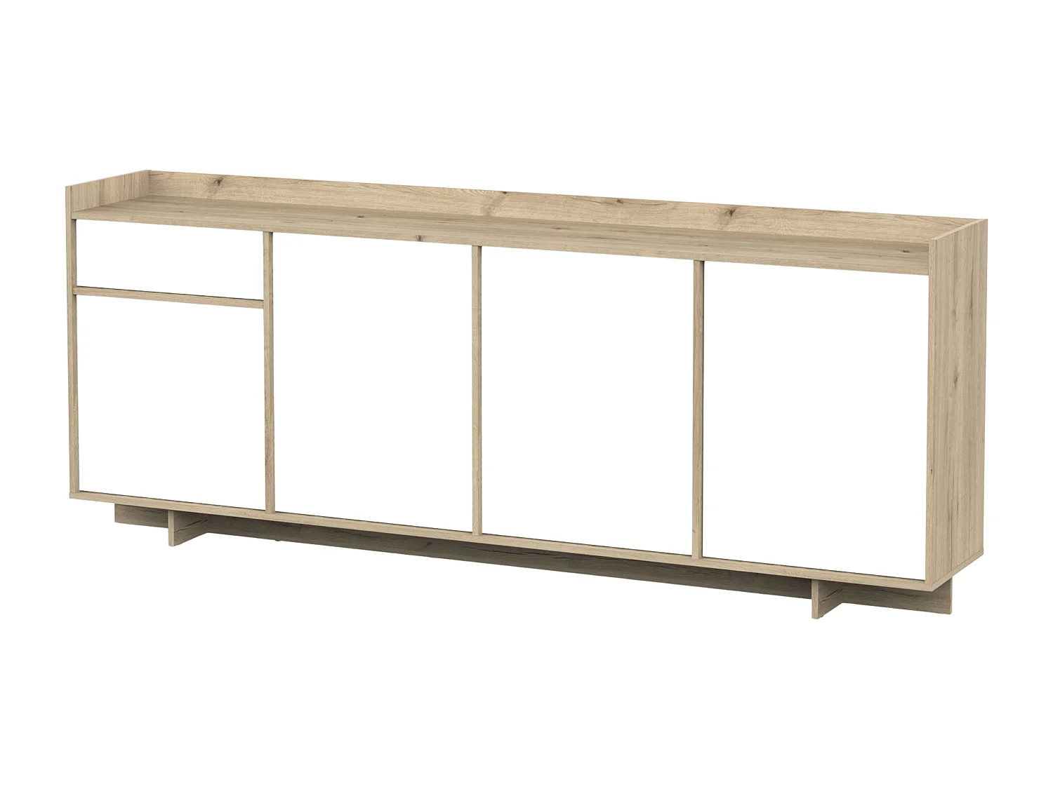 Bufê em Carvalho Artesanal e Branco 210 cm Moderno com 1 Gaveta e 4 Portas