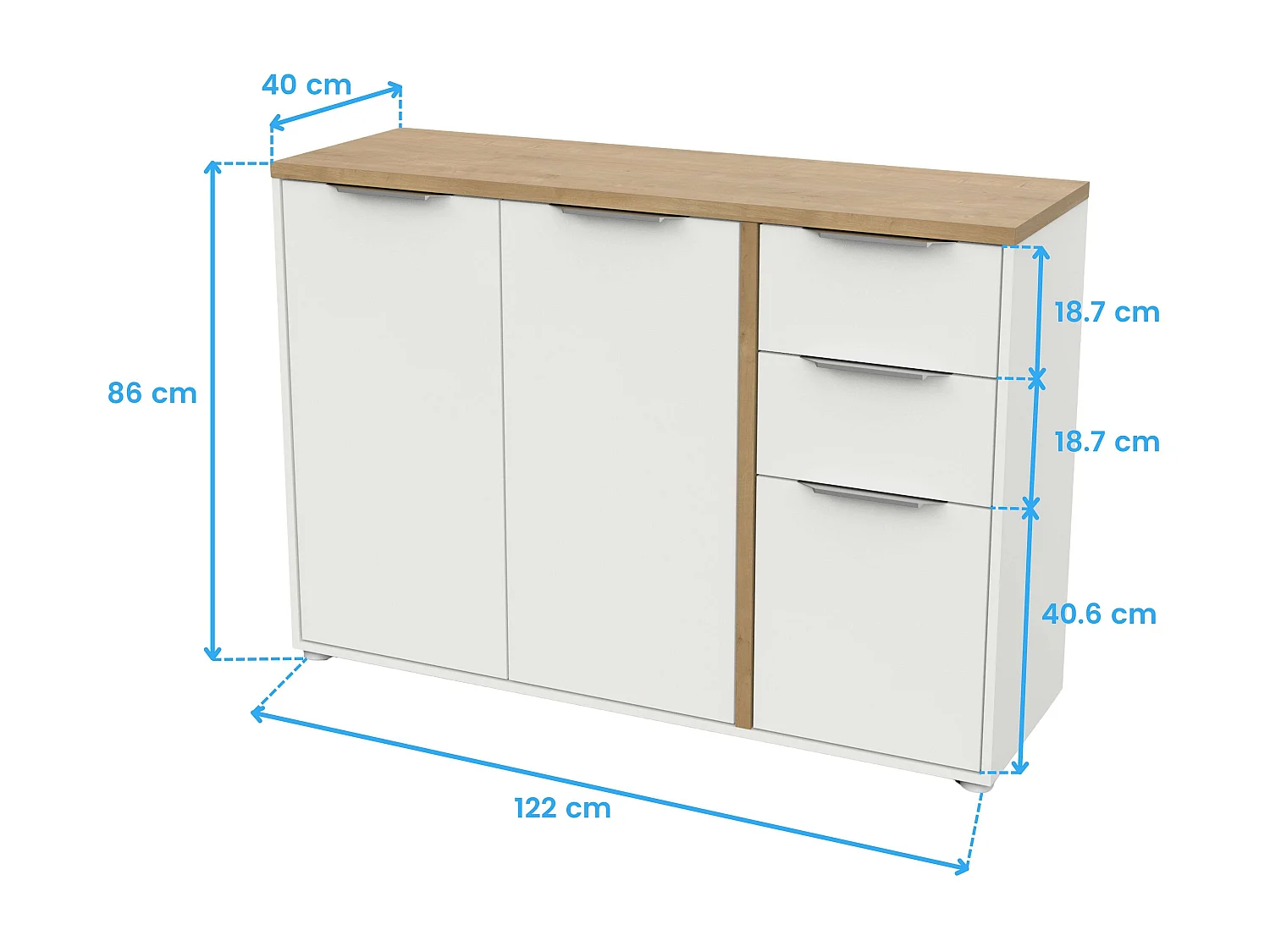 Aparador Salón Acces 3P Roble Hamilton y Blanco Mate 122cm