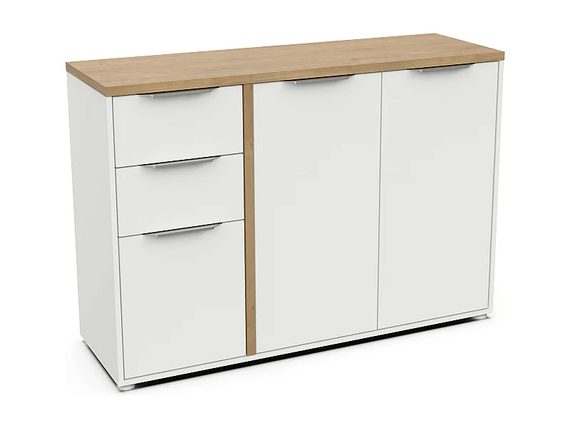 Aparador Salón Acces 3P Roble Hamilton y Blanco Mate 122cm