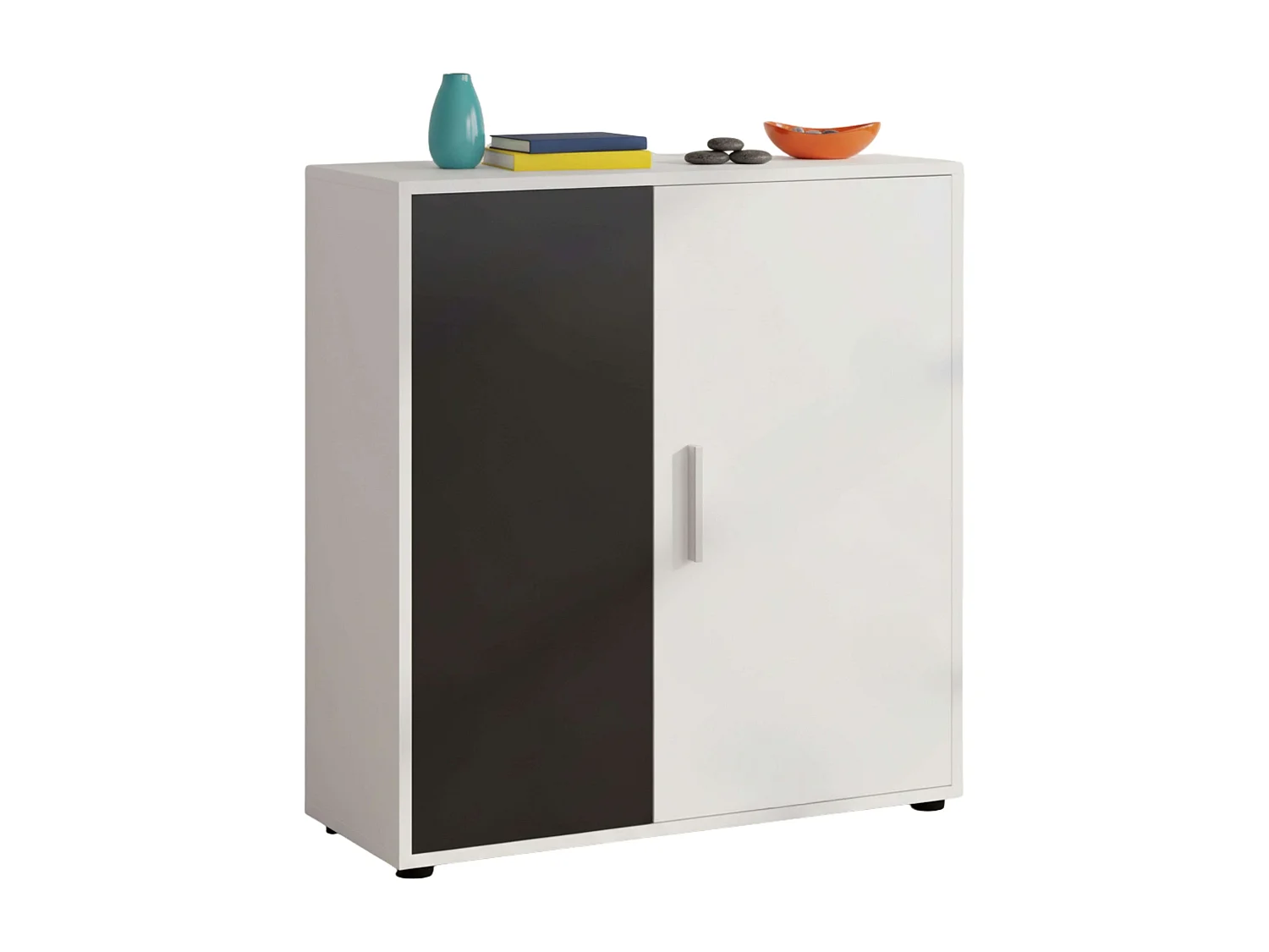 Buffet Rom 2 portes 1 étagère Contemporain Blanc Noir 80 cm