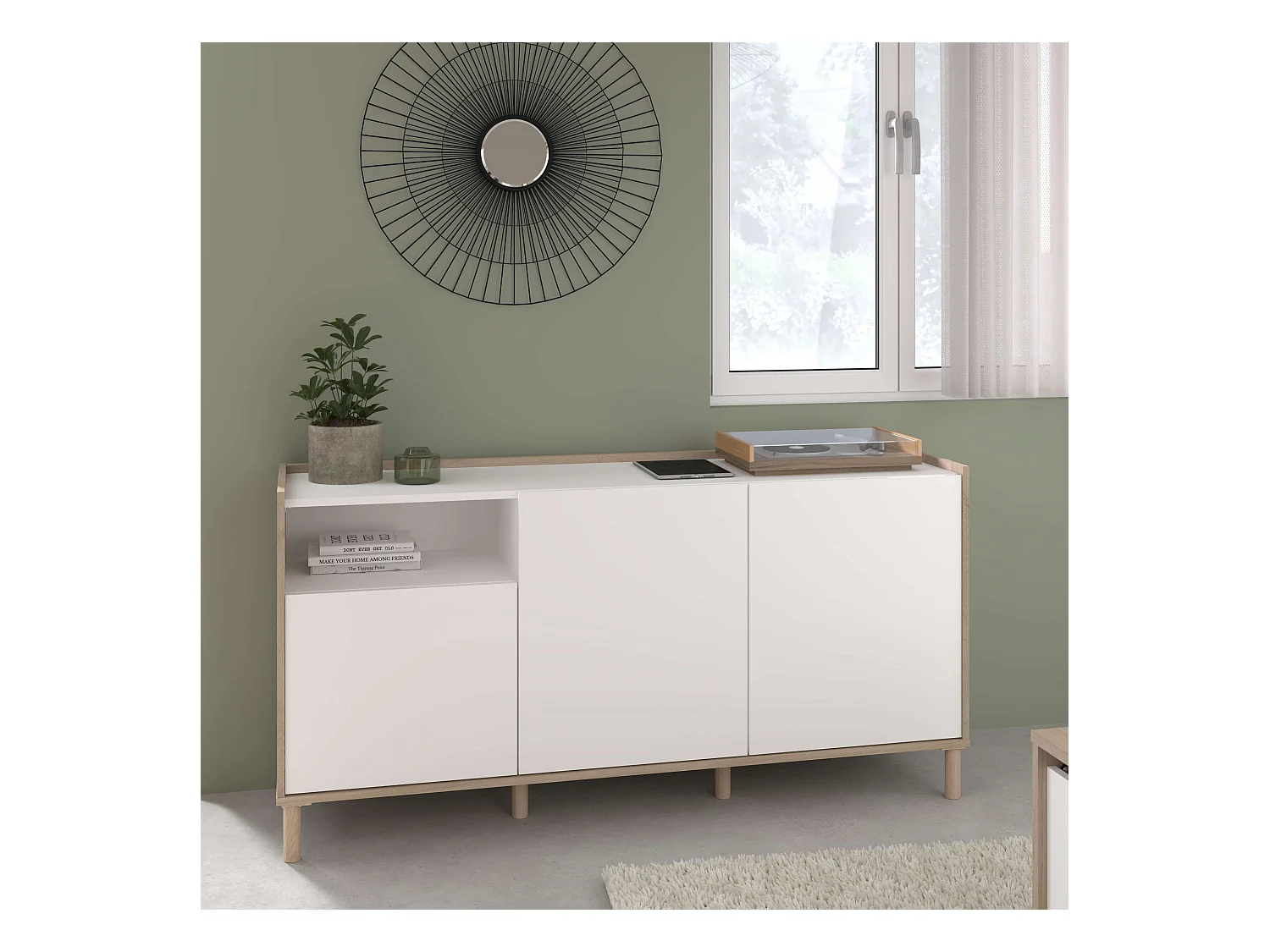 Aparador Azzaro roble japonés/blanco para comedor 150x75x40 cm