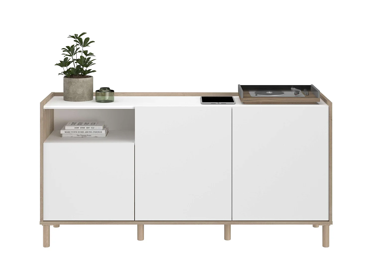 Aparador Azzaro roble japonés/blanco para comedor 150x75x40 cm