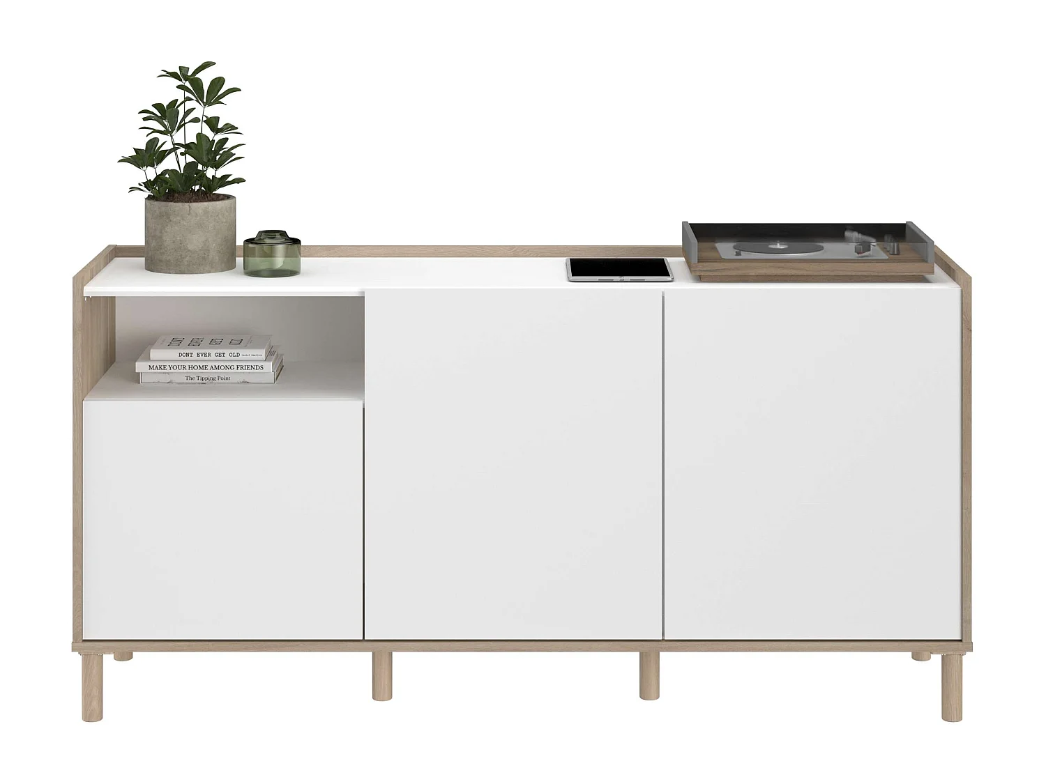 Aparador de jantar Azzaro carvalho japonês/branco 150x75x40 cm