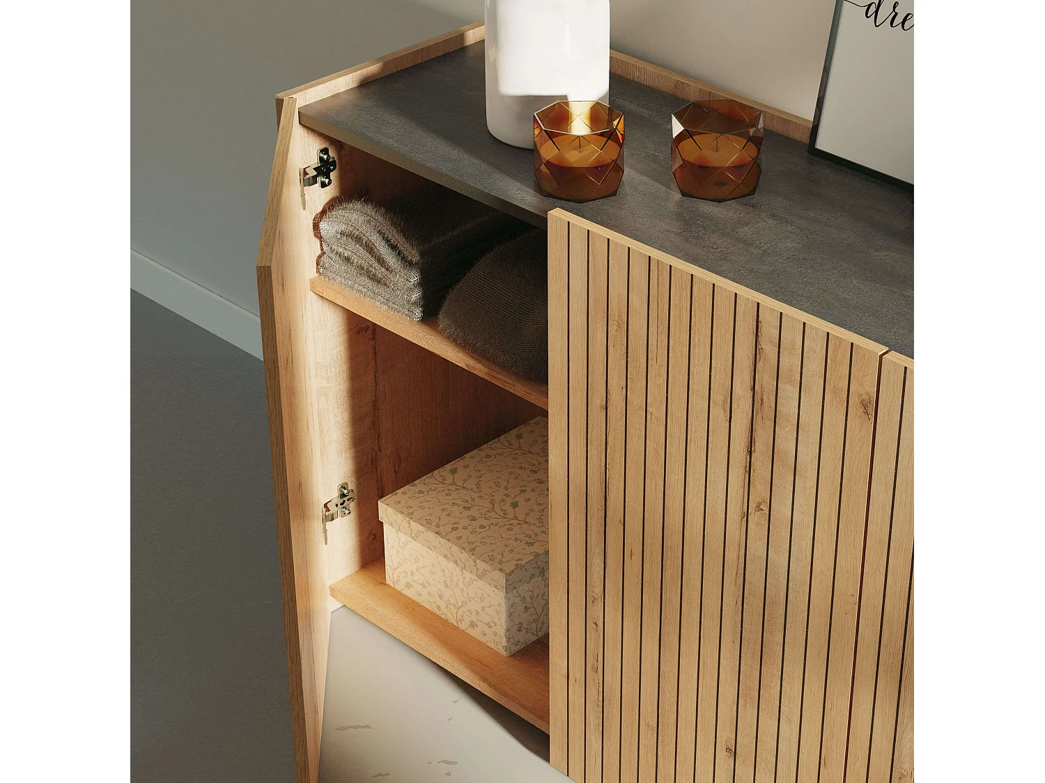 Aparador Salón Irati Moderno Roble Gold y Mármol 140 cm