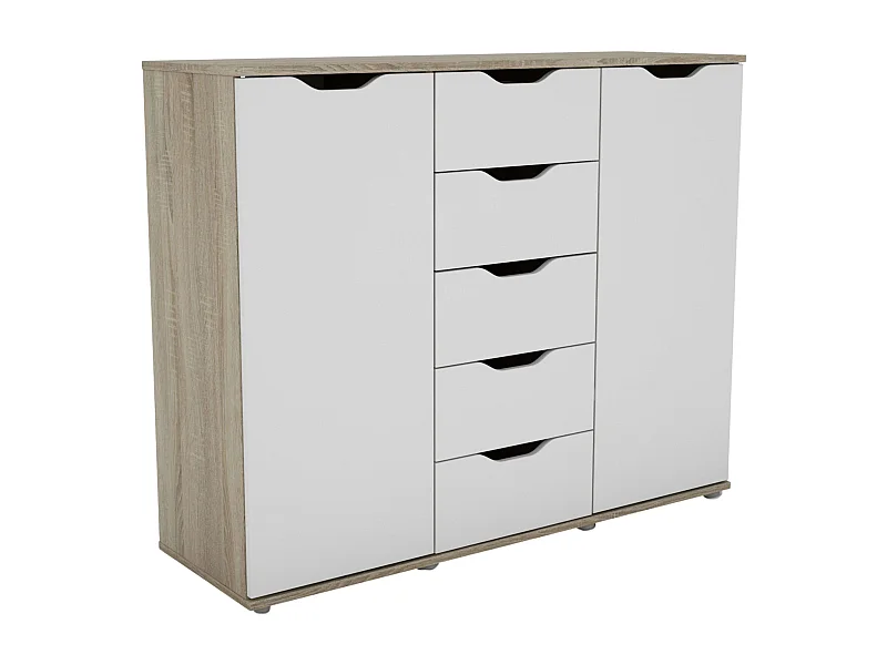 Aparador Parc 2 puertas 5 cajones 4 estantes roble sonoma/blanco 120x97x38 cm