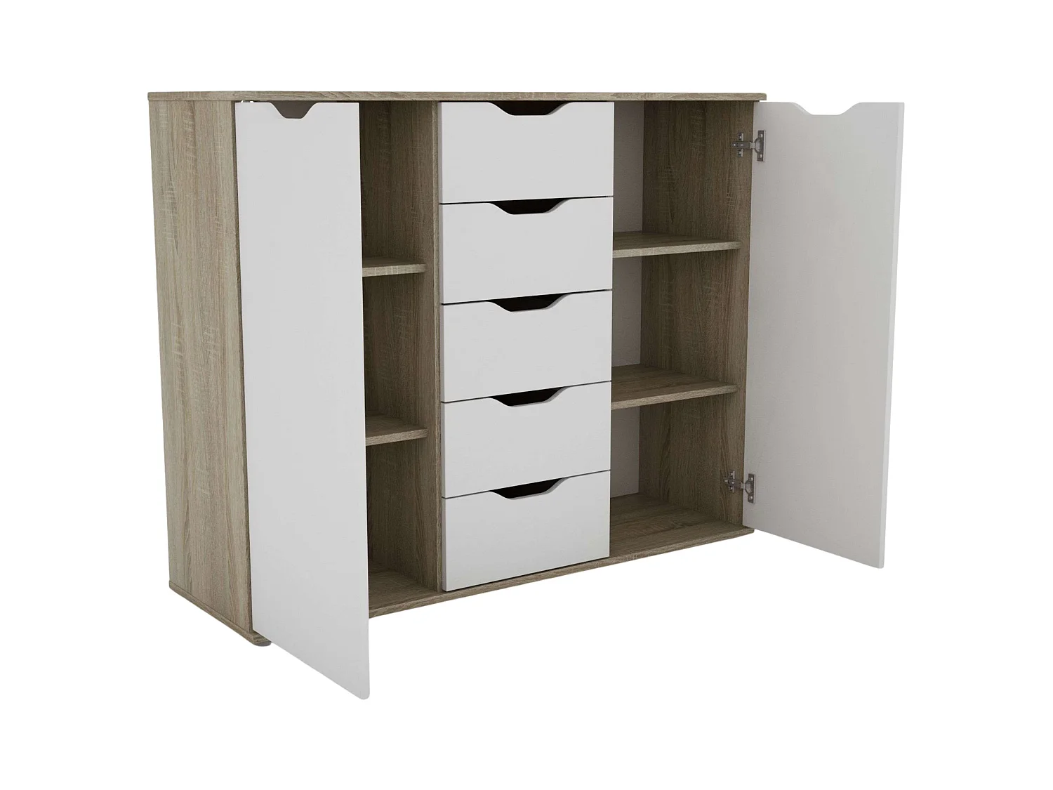 Aparador Parc 2 puertas 5 cajones 4 estantes roble sonoma/blanco 120x97x38 cm