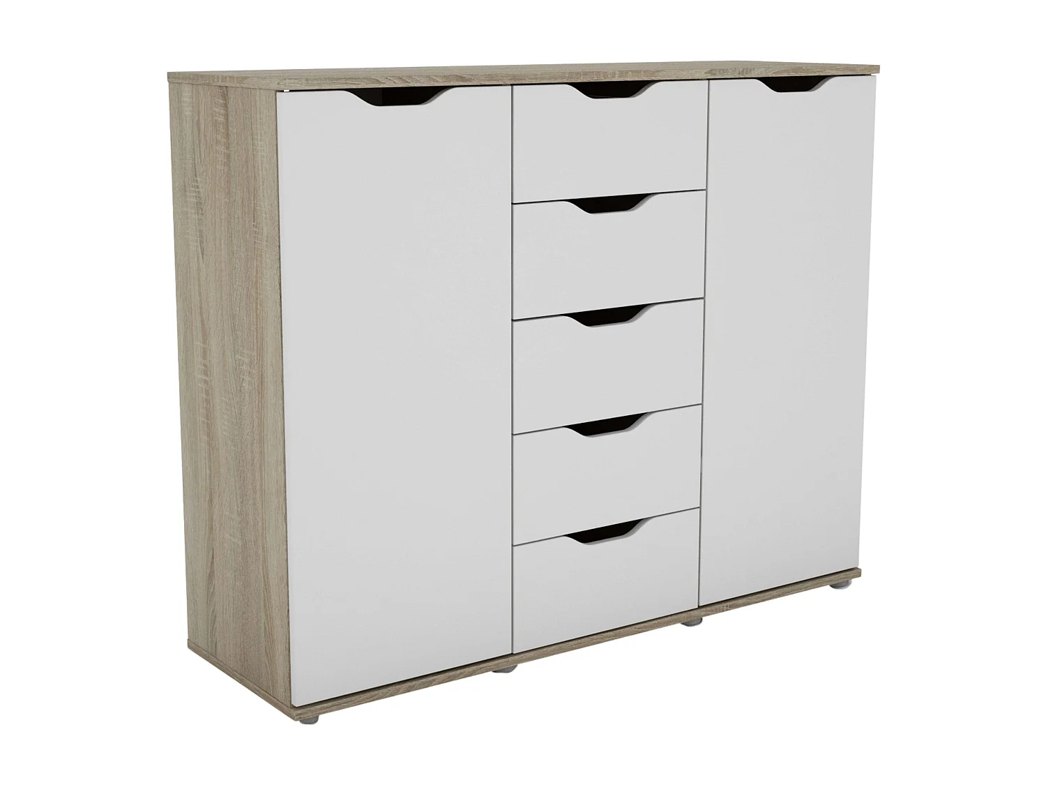 Buffet Parc avec 2 portes, 5 tiroirs et 4 étagères, chêne Sonoma/blanc, 120x97x38 cm