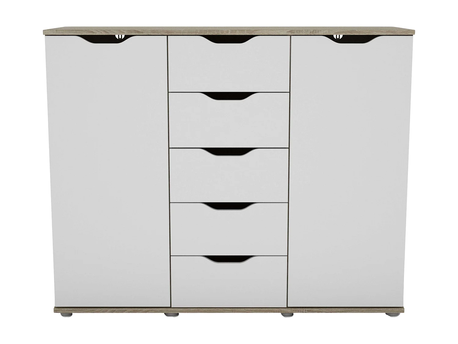 Buffet Parc avec 2 portes, 5 tiroirs et 4 étagères, chêne Sonoma/blanc, 120x97x38 cm