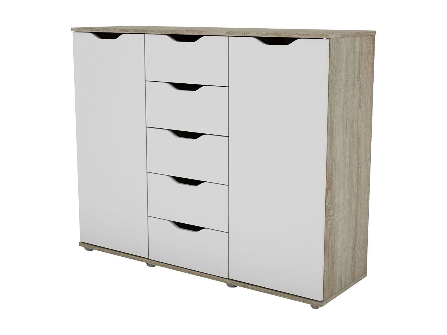 Buffet Parc avec 2 portes, 5 tiroirs et 4 étagères, chêne Sonoma/blanc, 120x97x38 cm