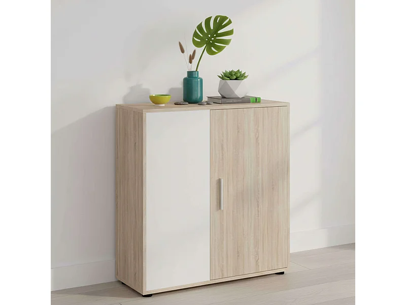 Buffet de salon 2 portes 1 étagère Nordic White Sonoma Oak 80 cm