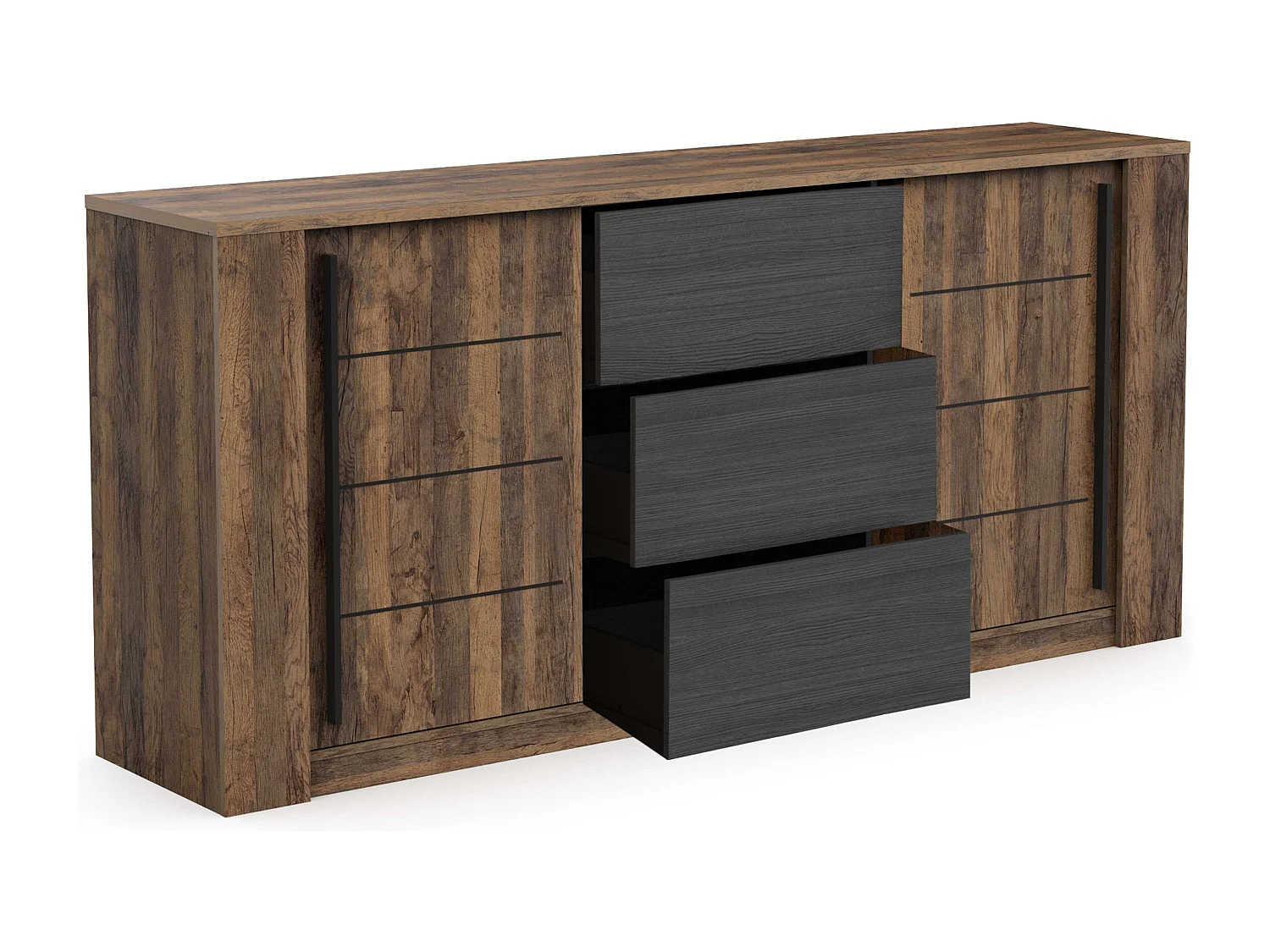 Aparador Salón Mónaco Almacenaje Roble Saloon Negro 206 cm