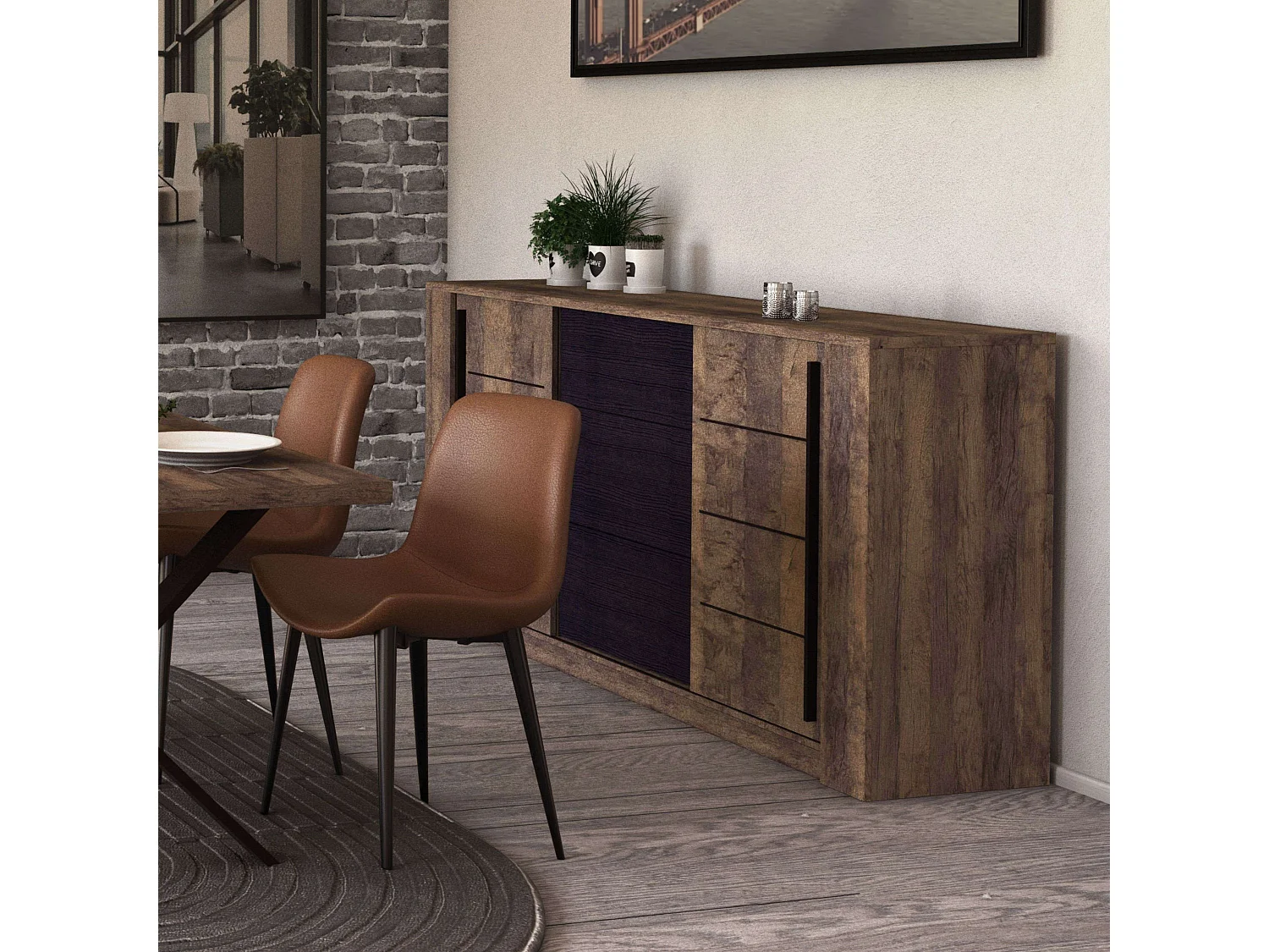Aparador Salón Mónaco Almacenaje Roble Saloon Negro 206 cm
