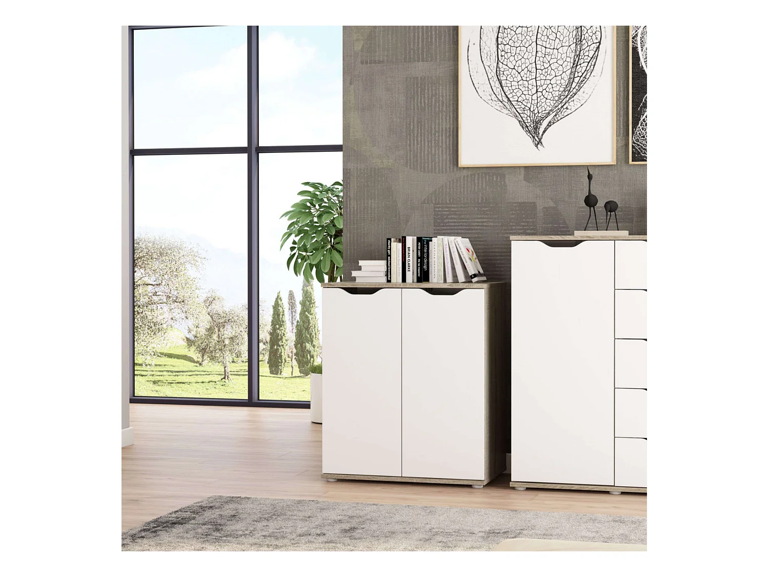 Buffet Parc 2 portes, chêne Sonoma/blanc mat, 66,6 x 78,7 x 38 cm