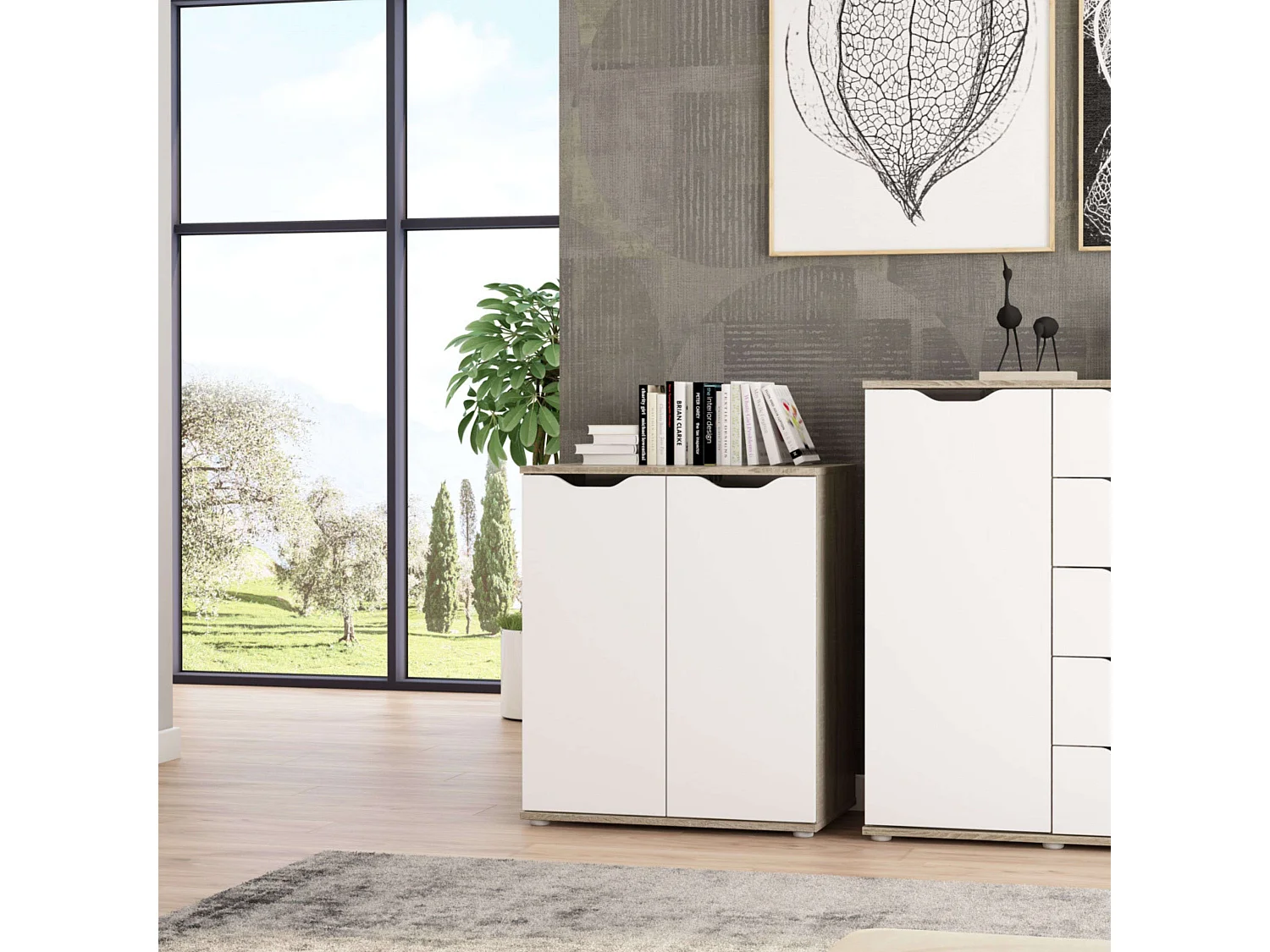 Buffet Parc 2 portes, chêne Sonoma/blanc mat, 66,6 x 78,7 x 38 cm