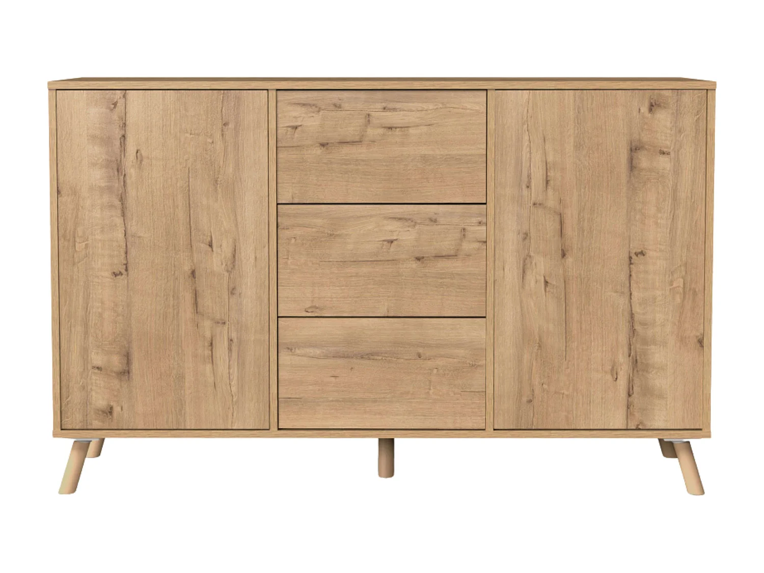 Aparador Oslo Roble Gold 3 Cajones 2 Puertas Push, Roble Gold 140cm