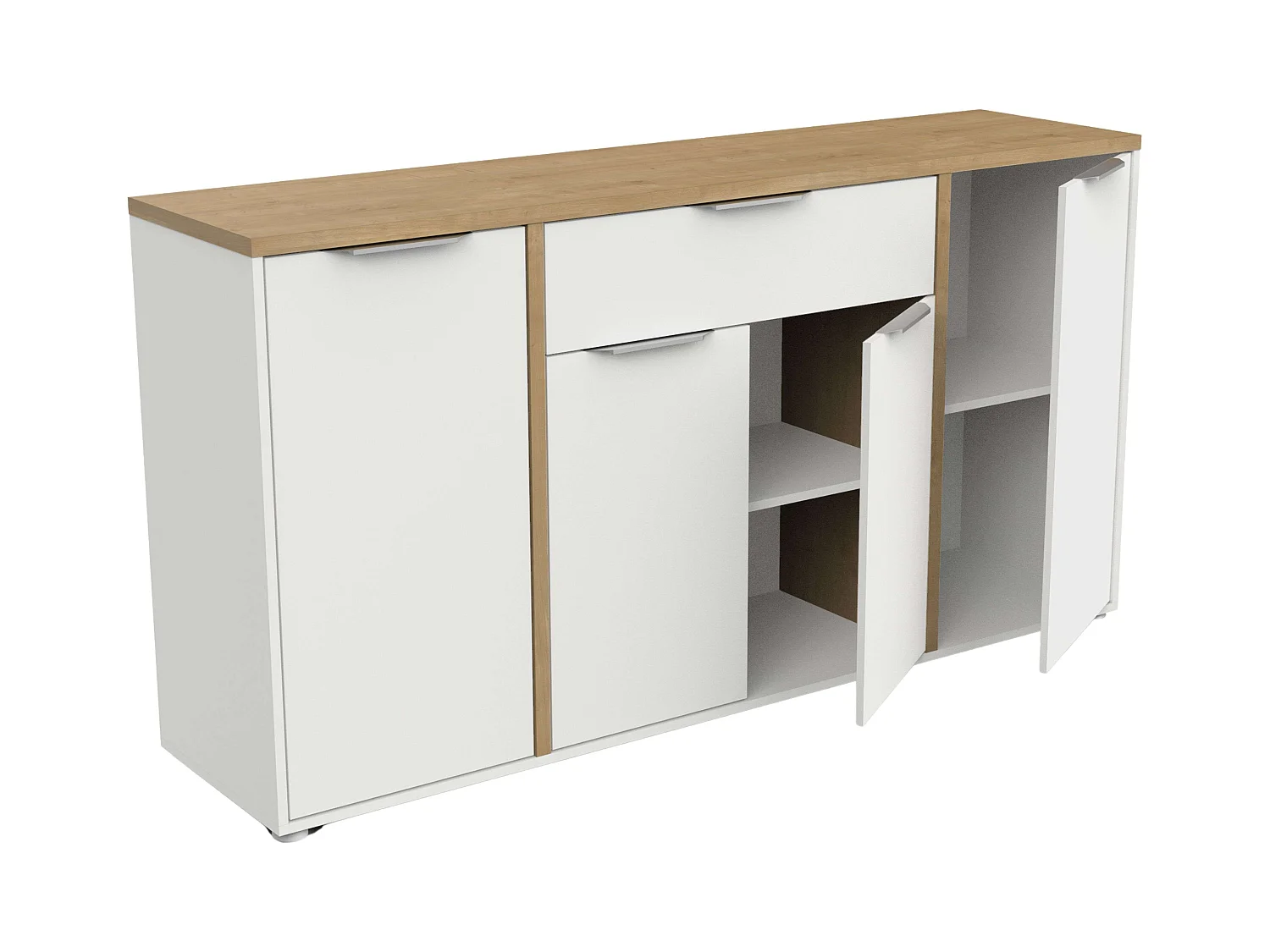 Buffet de salon Access 4P en chêne Hamilton blanc mat 161 cm