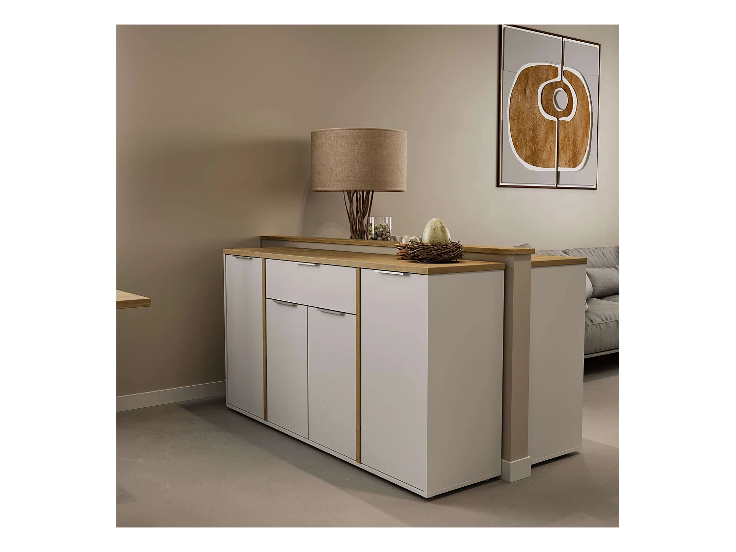 Buffet de salon Access 4P en chêne Hamilton blanc mat 161 cm