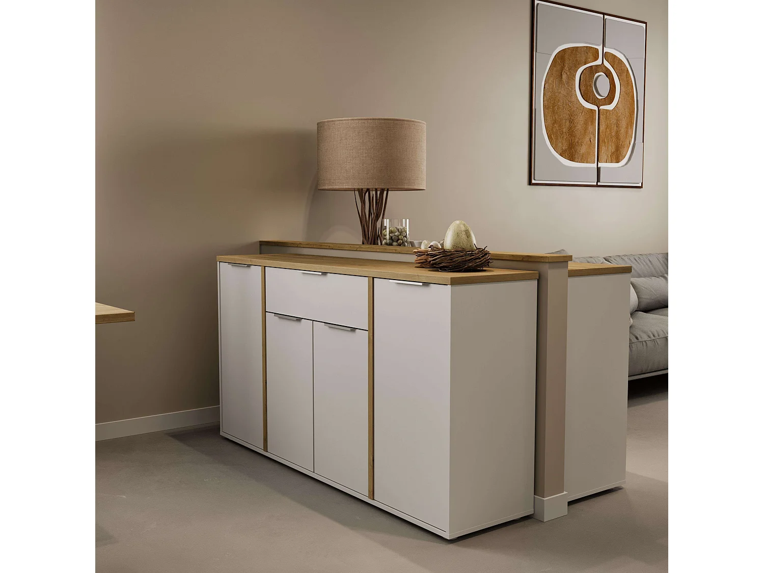 Buffet de salon Access 4P en chêne Hamilton blanc mat 161 cm