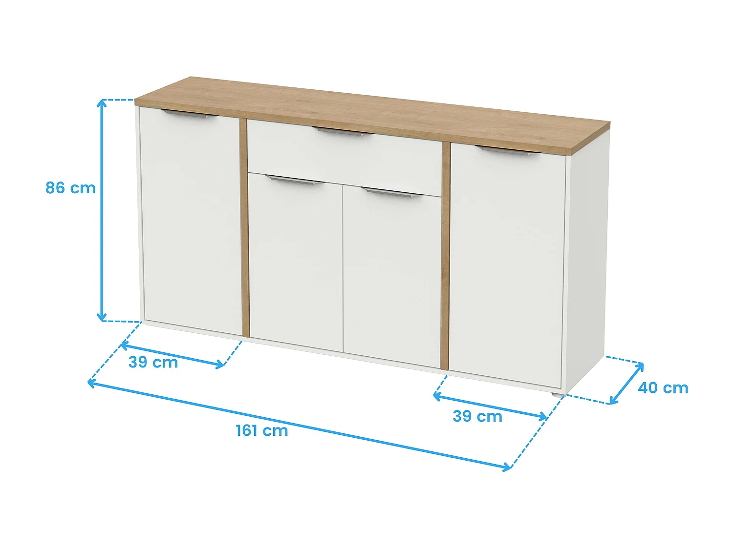 Buffet de salon Access 4P en chêne Hamilton blanc mat 161 cm