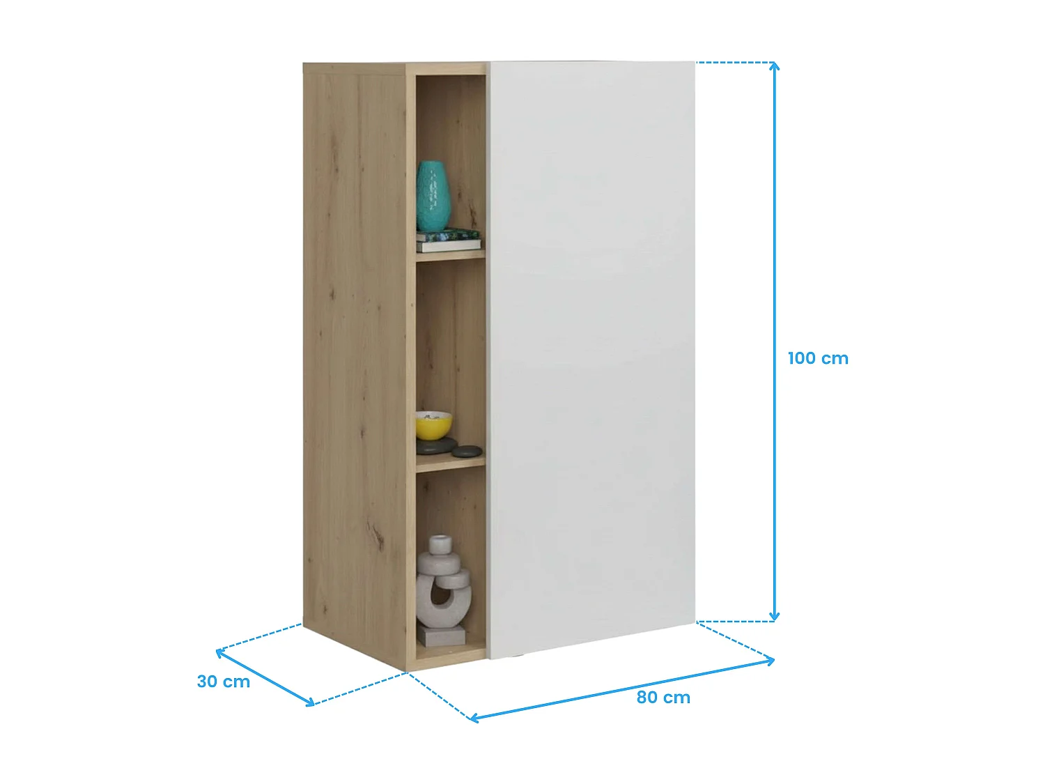 Donna Aparador 1 Puerta 4 Estantes Nórdico Blanco Mate Roble 80 cm