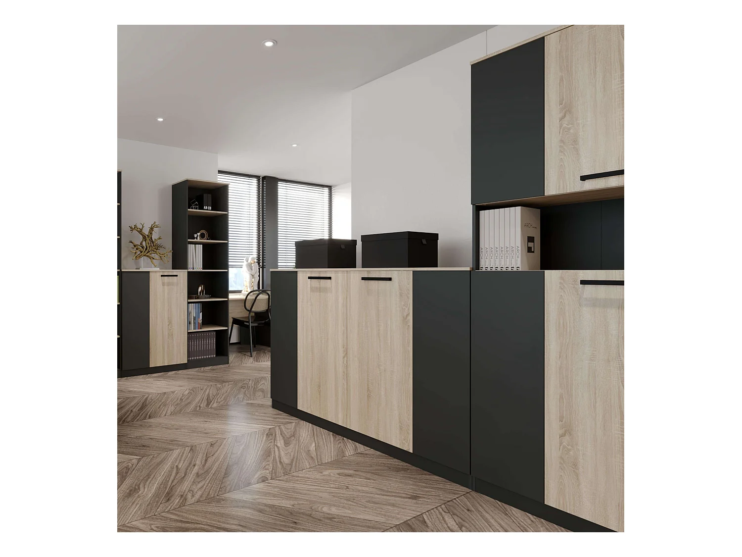 Buffet de bureau de style industriel Wirtz Chêne Sonoma Anthracite 160 cm