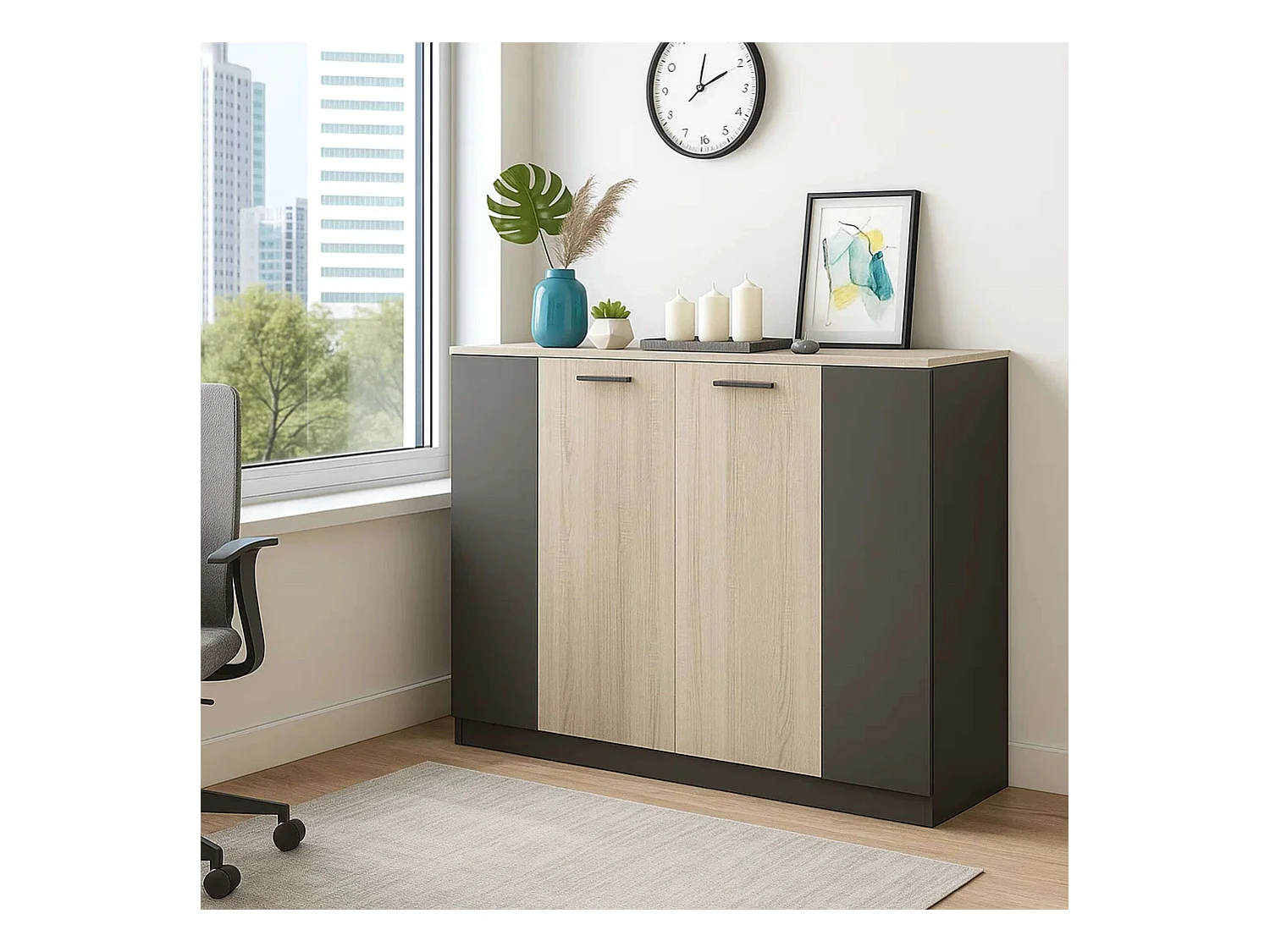 Buffet de bureau de style industriel Wirtz Chêne Sonoma Anthracite 160 cm