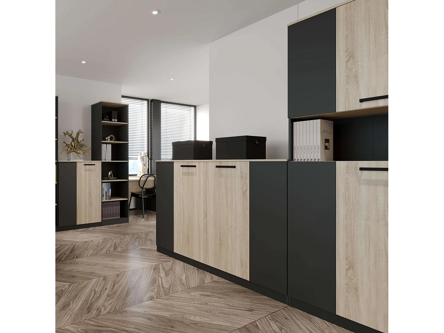 Aparador Oficina Wirtz Estilo Industrial Roble Sonoma Antracita 160 cm