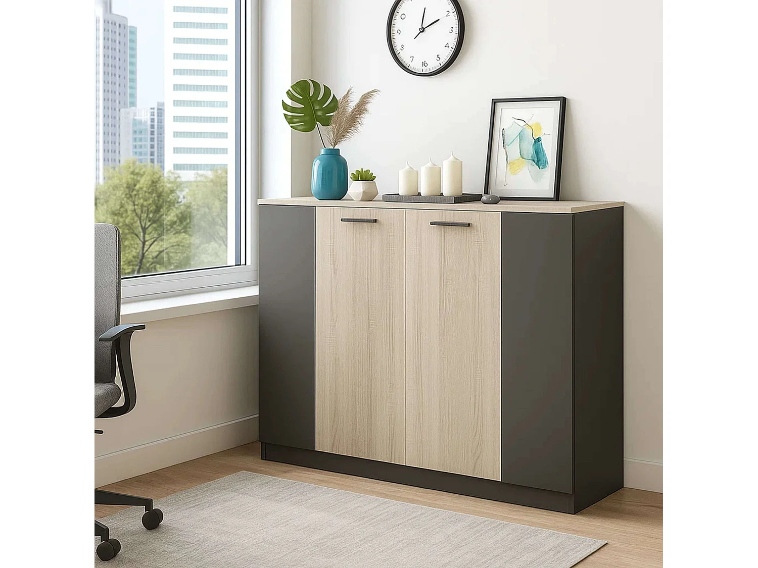 Aparador Oficina Wirtz Estilo Industrial Roble Sonoma Antracita 160 cm