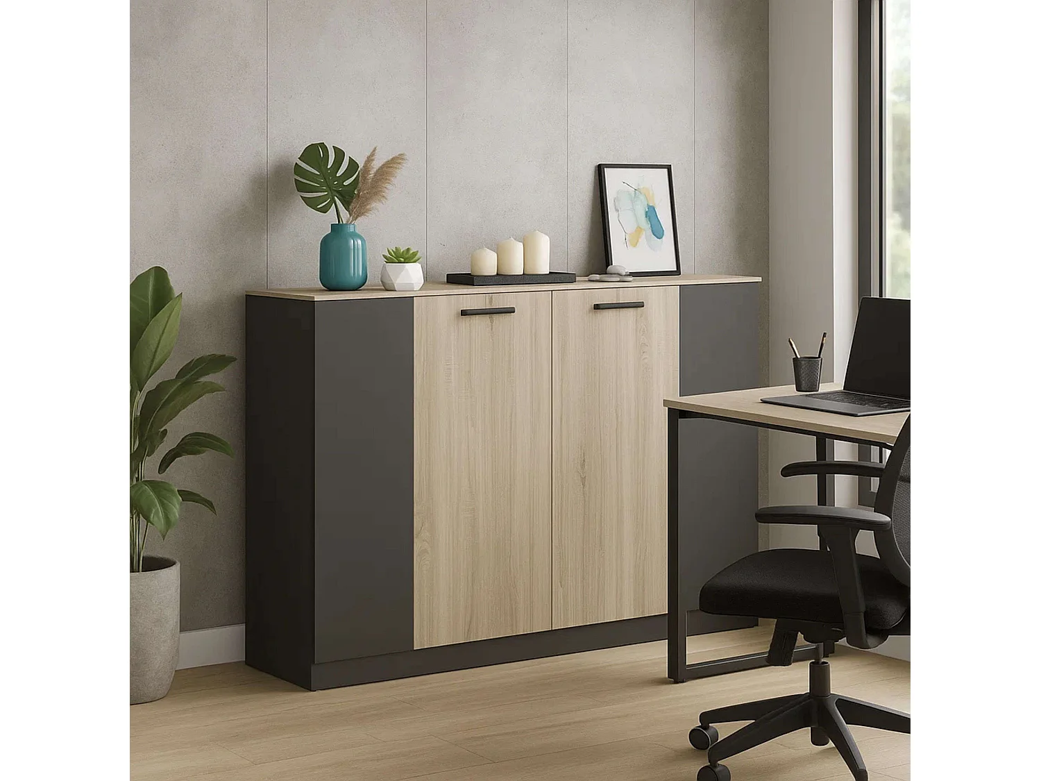 Buffet de bureau de style industriel Wirtz Chêne Sonoma Anthracite 160 cm