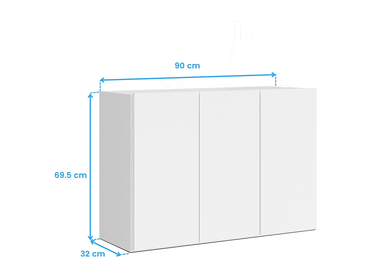 Aparador Voltik para sala de estar, melamina branca, dimensões 90x69,5x32 cm