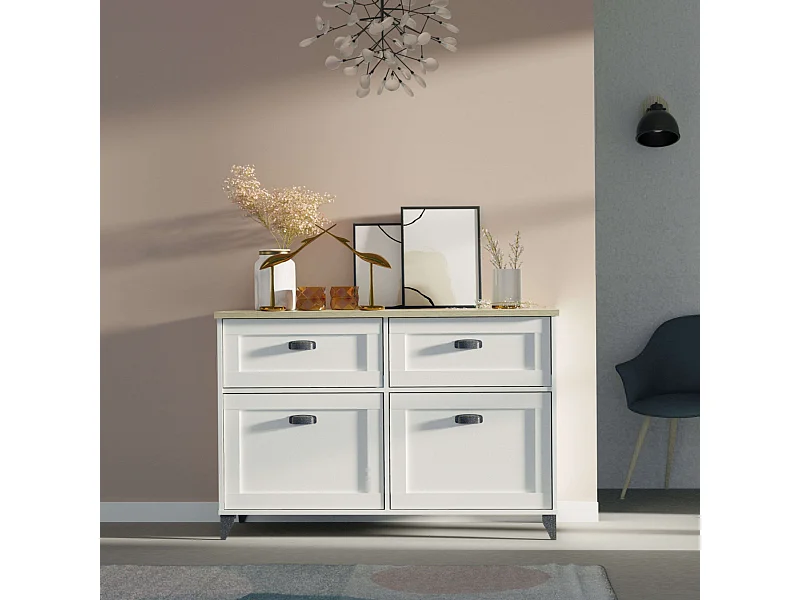 Aparador de jantar Portobello em branco suave e carvalho cambriano 120x80x47 cm