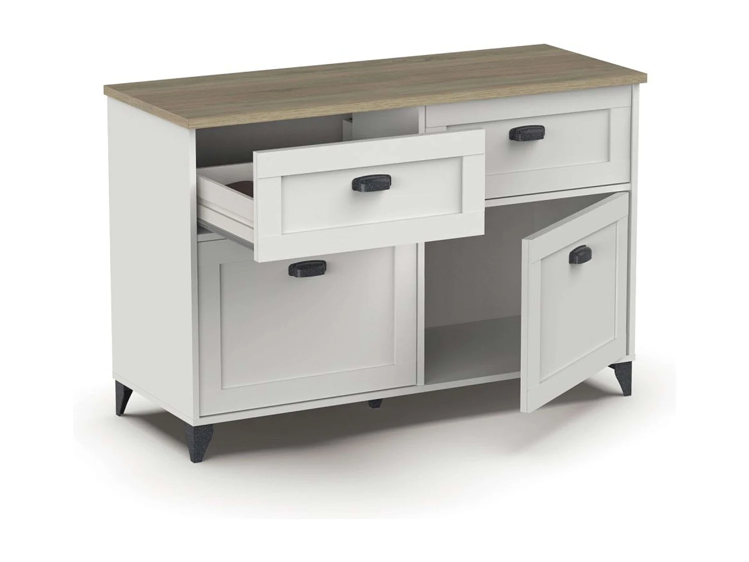 Aparador de jantar Portobello em branco suave e carvalho cambriano 120x80x47 cm