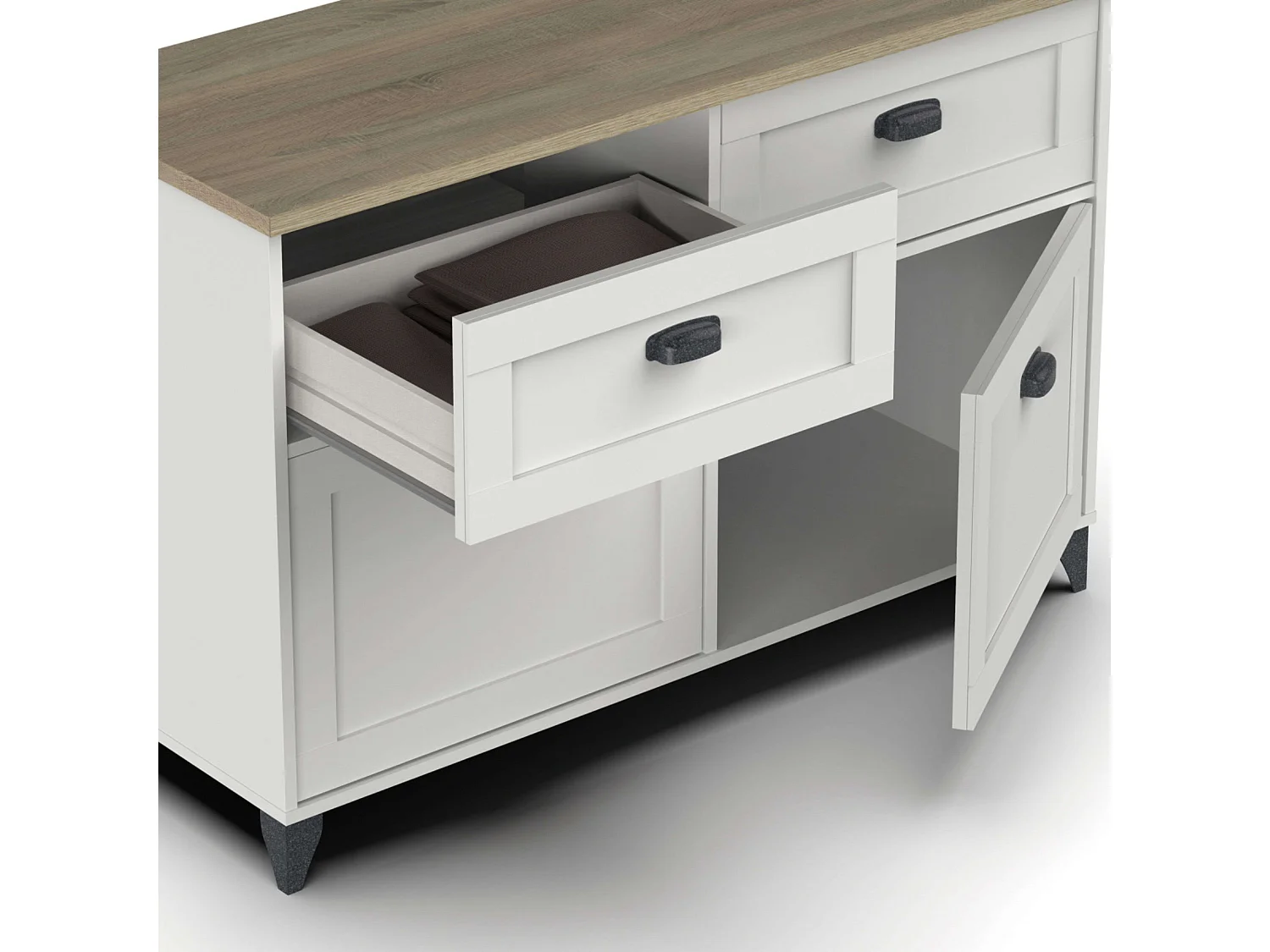 Aparador de jantar Portobello em branco suave e carvalho cambriano 120x80x47 cm