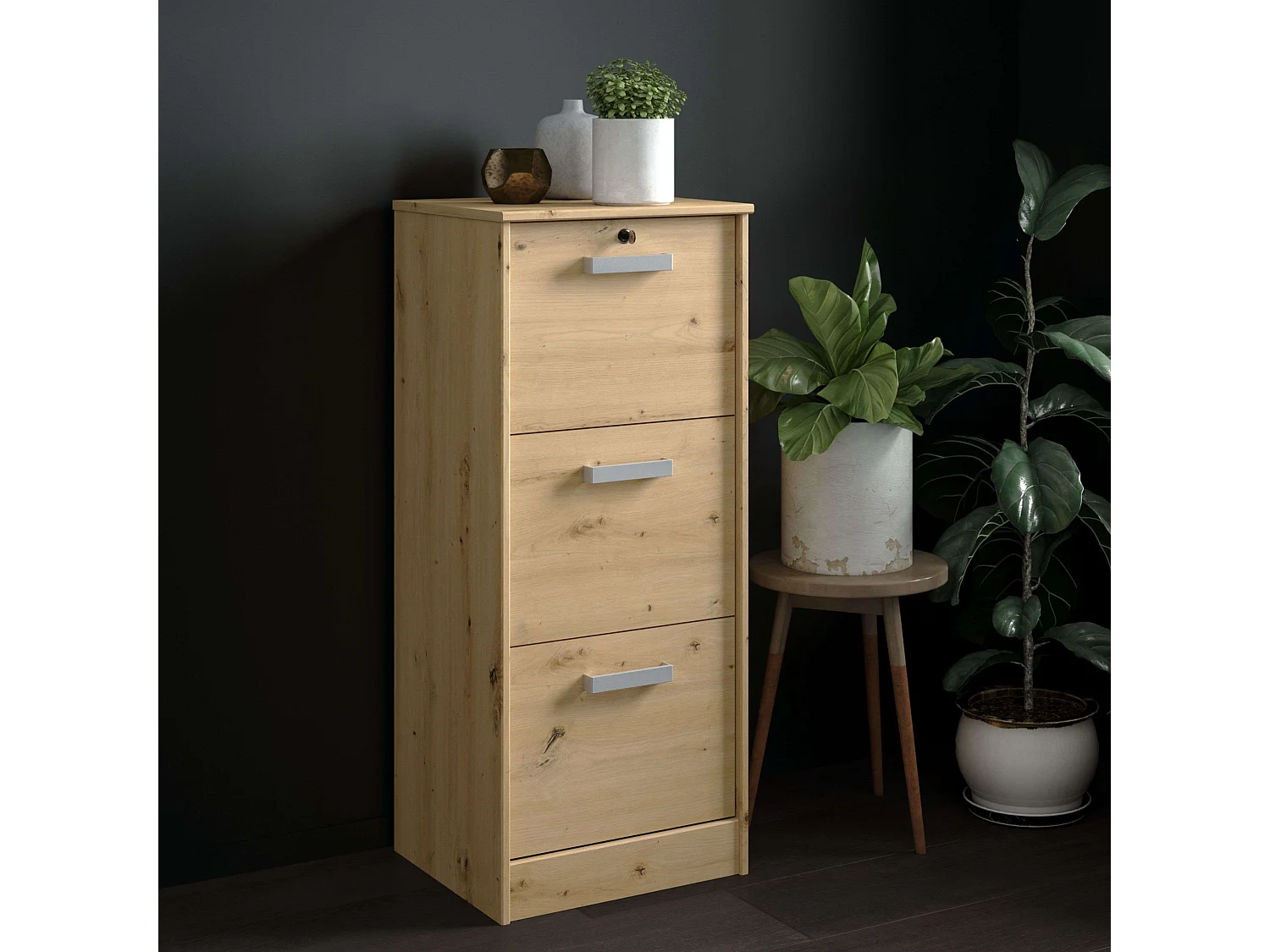 Cajonera Venture Oficina 3C Estilo Industrial Roble 44x106x40 cm