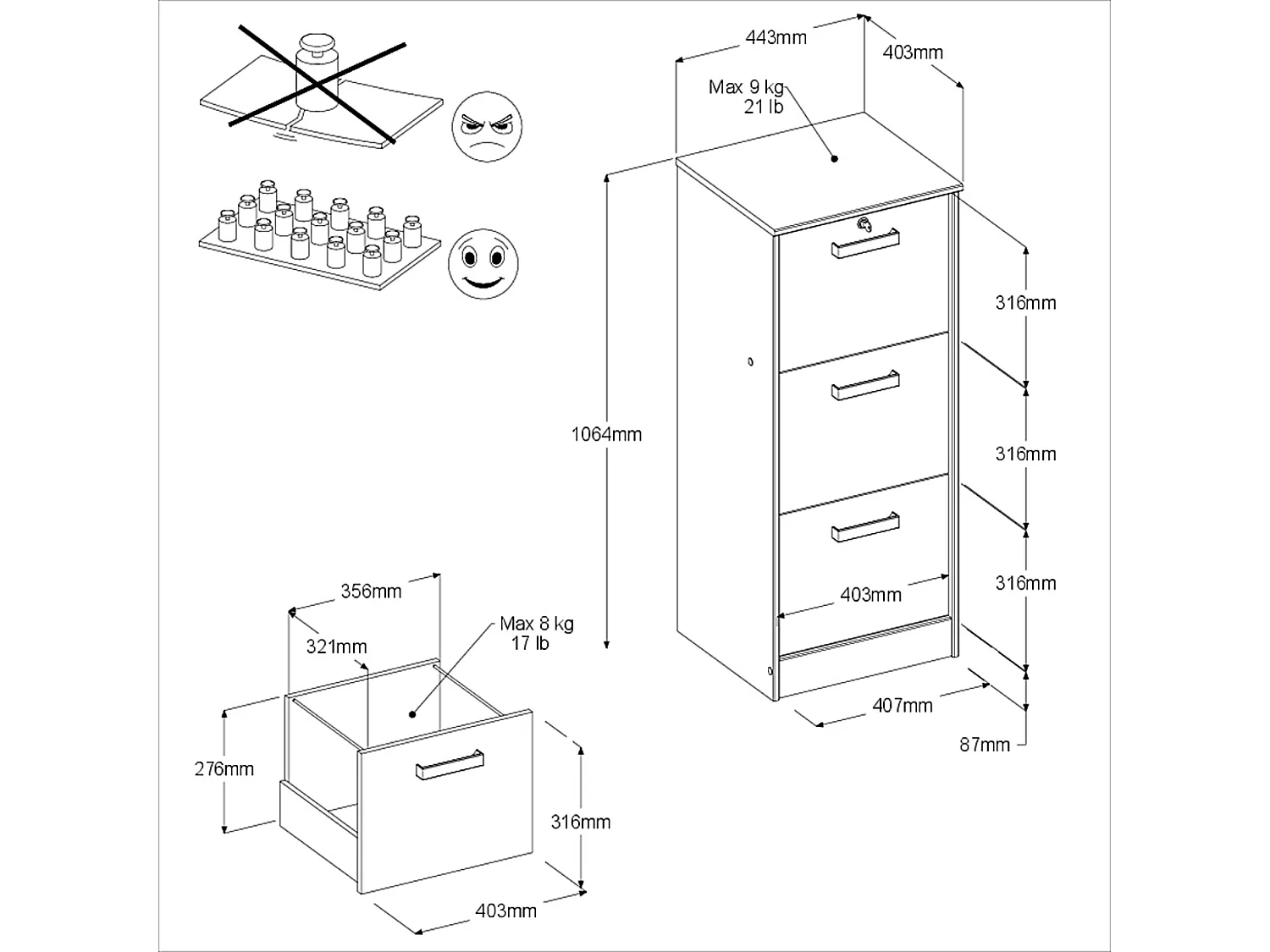 Cajonera Venture Oficina 3C Estilo Industrial Roble 44x106x40 cm