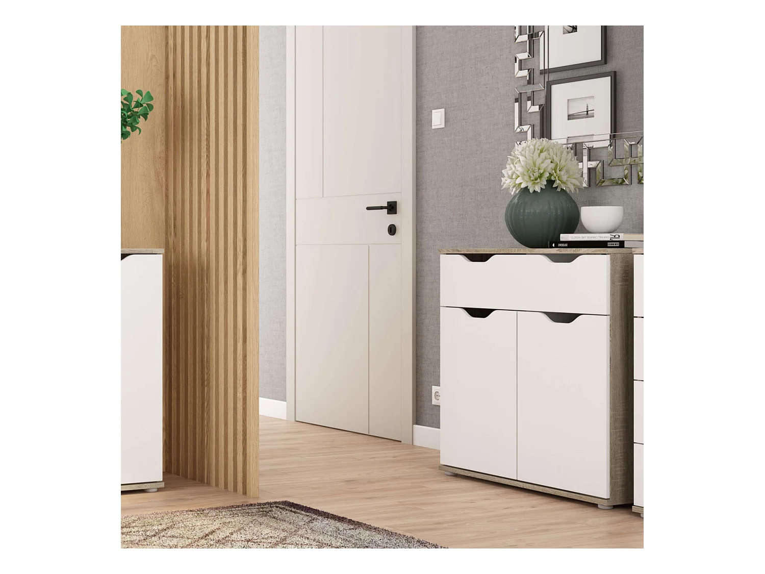 Aparador Parc Salón 2 Puertas 1 Cajón Roble Sonoma Blanco Mate 80x78.7x38 cm