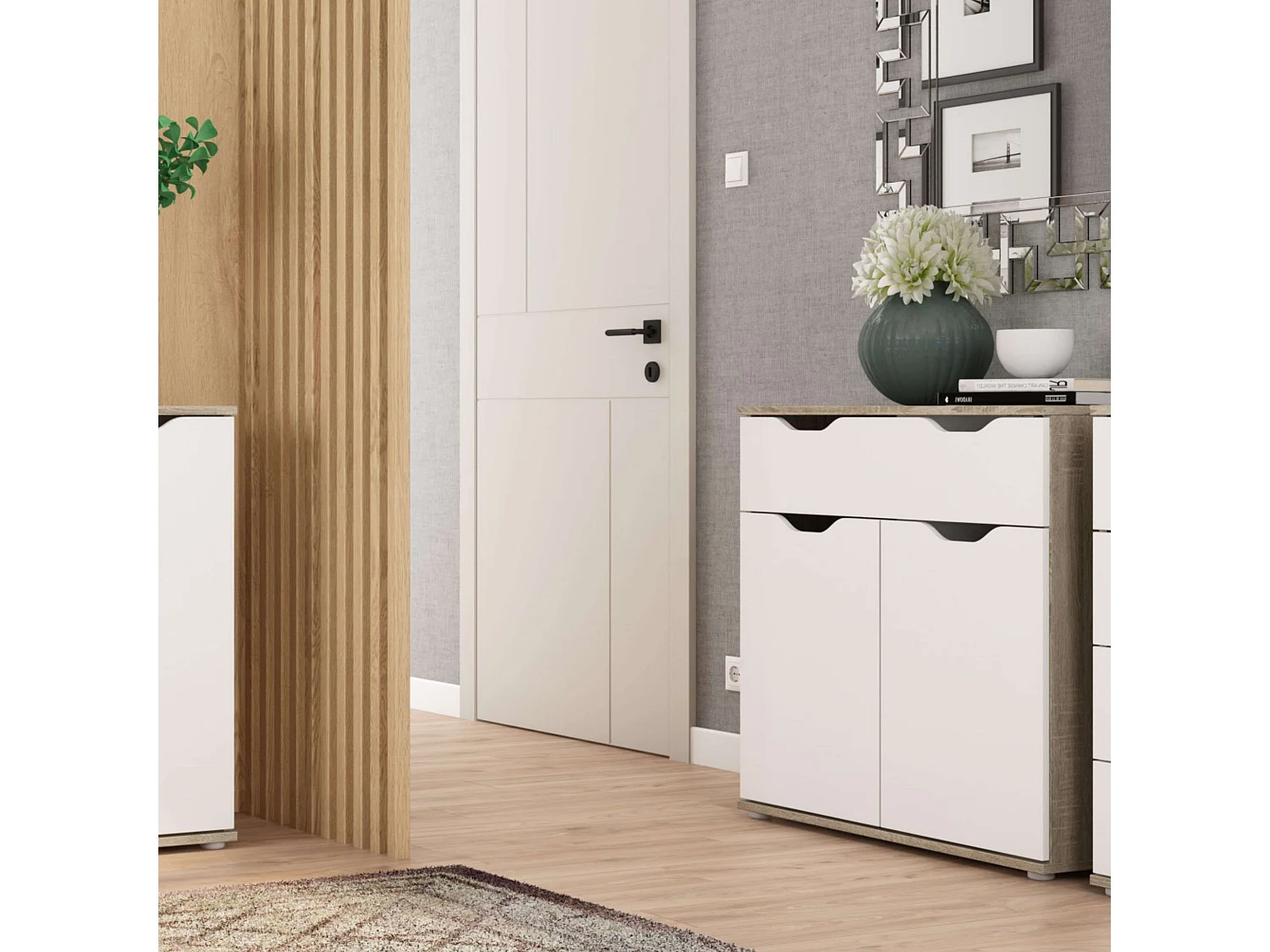 Buffet de salon Parc 2 portes 1 tiroir Chêne Sonoma Blanc mat 80 x 78,7 x 38 cm