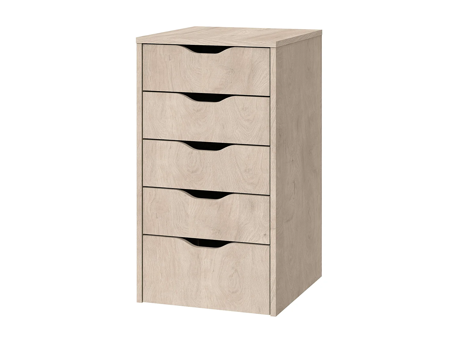 Commode 5 tiroirs Eko en chêne Aurora, meuble de bureau, 71 x 40 x 43 cm