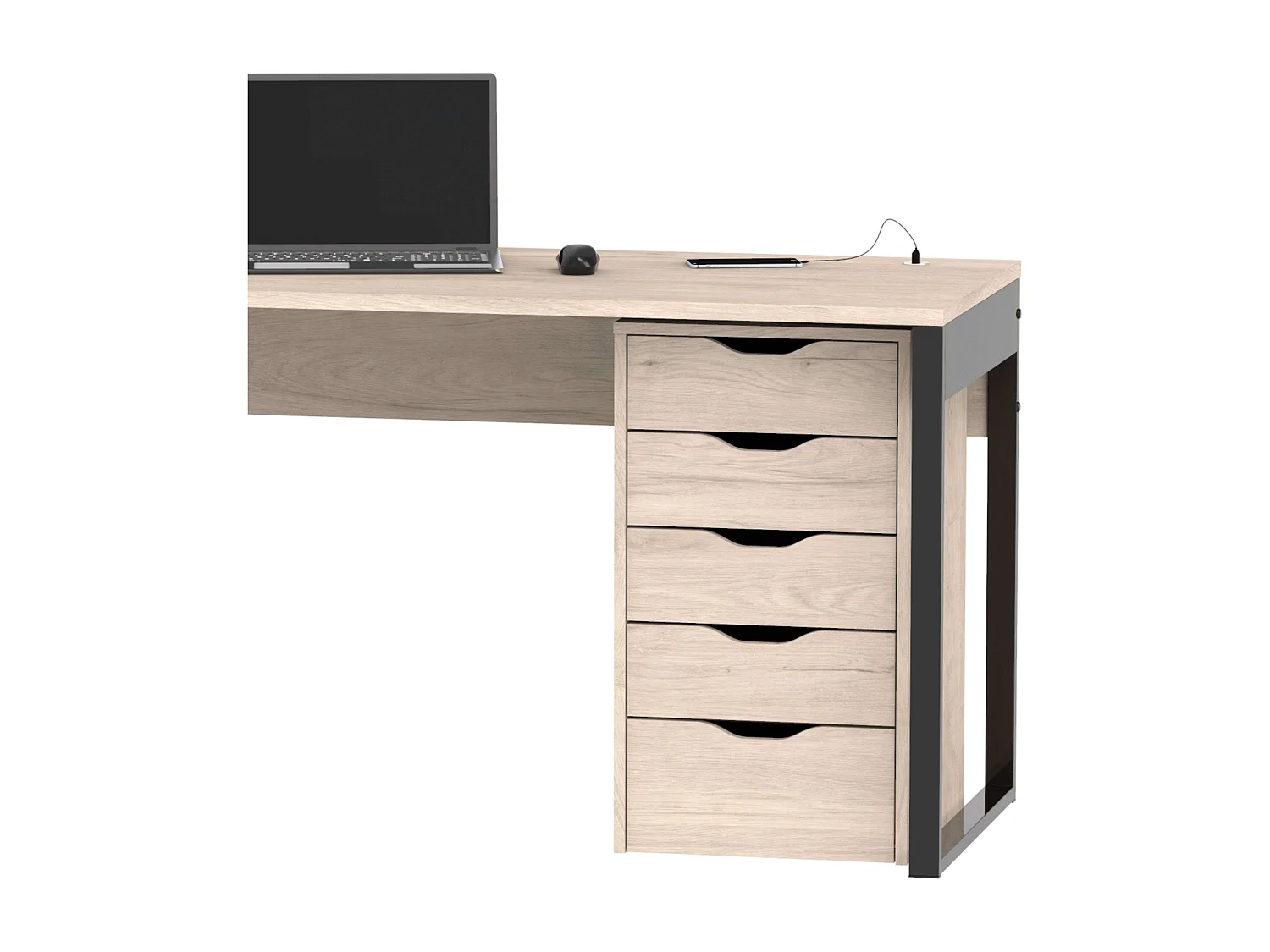 Commode 5 tiroirs Eko en chêne Aurora, meuble de bureau, 71 x 40 x 43 cm