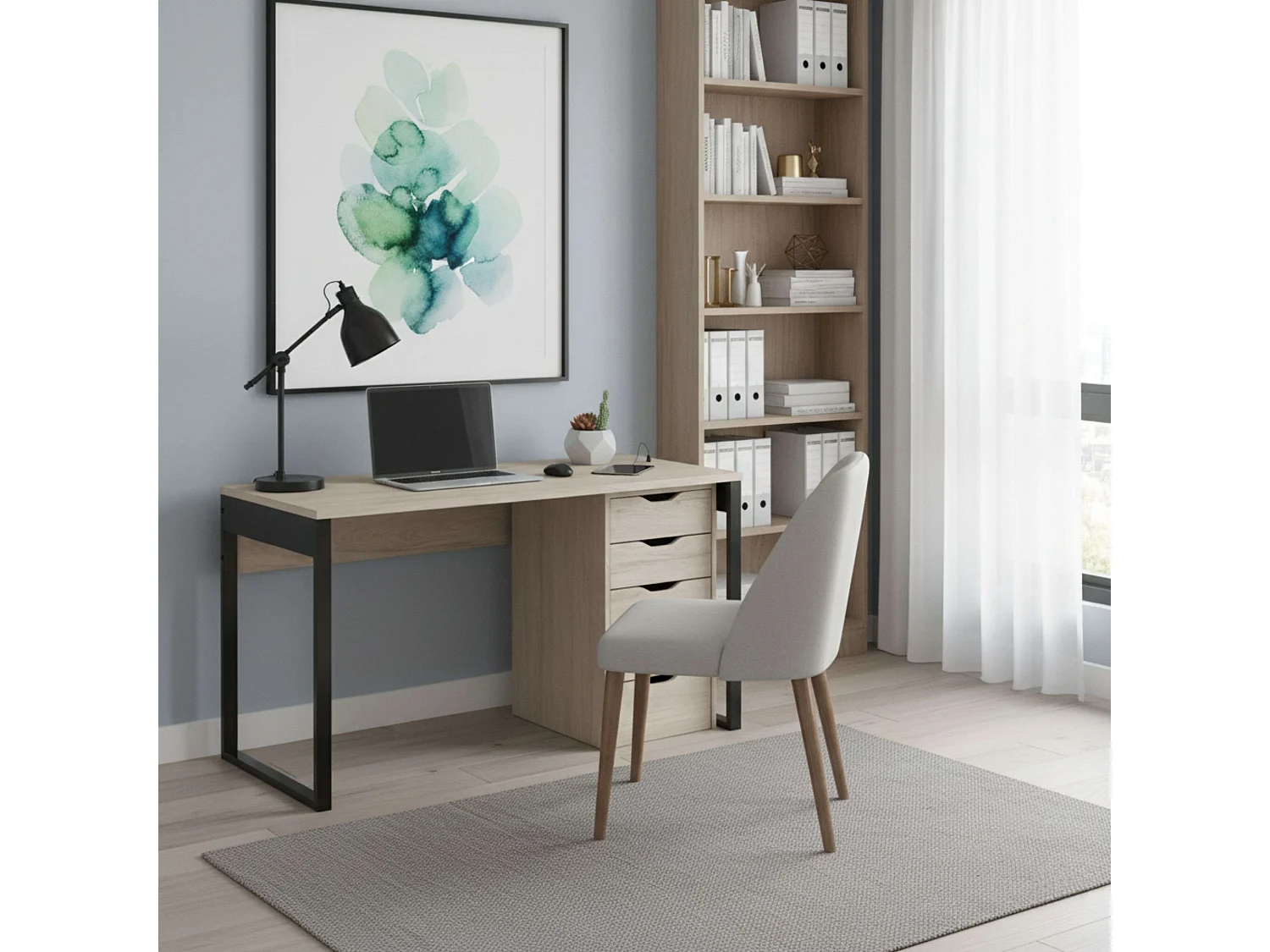 Commode 5 tiroirs Eko en chêne Aurora, meuble de bureau, 71 x 40 x 43 cm