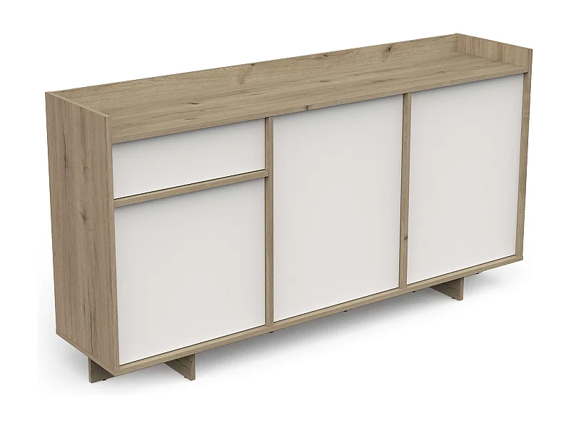 Aparador Lead 1 Cajón 3 Puertas Estantes Roble Blanco Melamina 157 cm