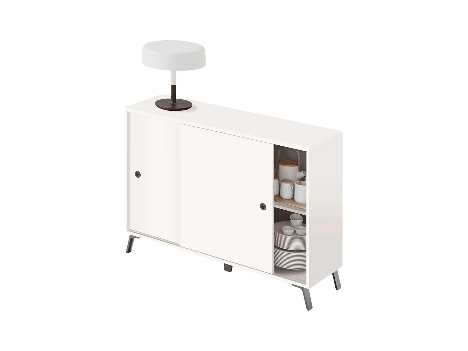 Buffet 2 portes pour salon, salle à manger, blanc moderne, Kamet, 87 x 120 x 40 cm