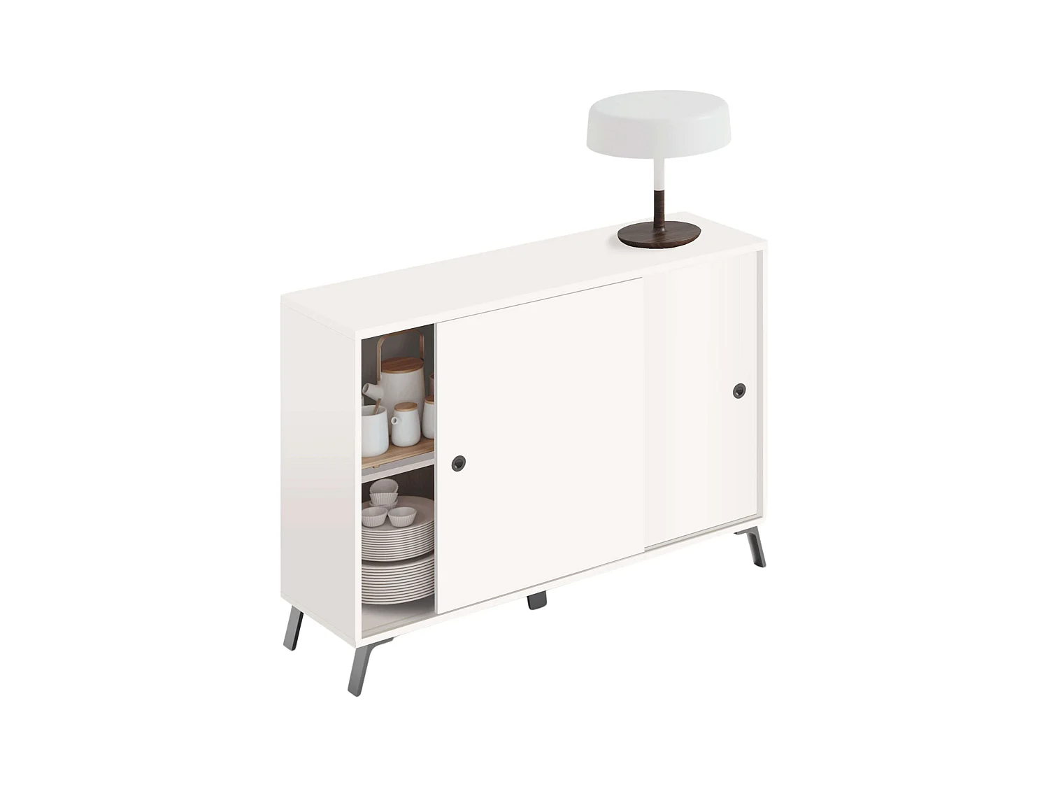 Buffet 2 portes pour salon, salle à manger, blanc moderne, Kamet, 87 x 120 x 40 cm